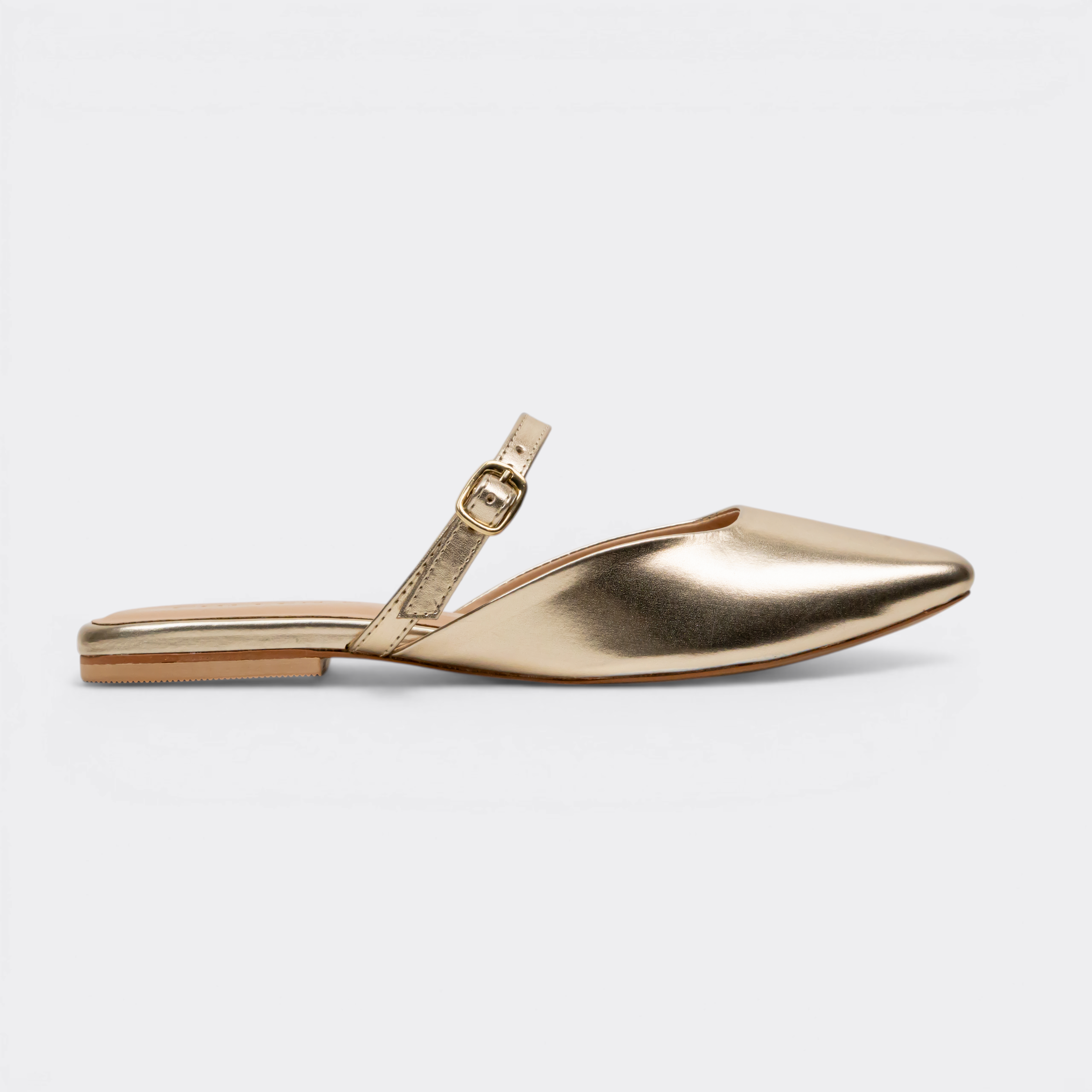 CHLLEN Metallic Gold Mary Jane Mule Flats