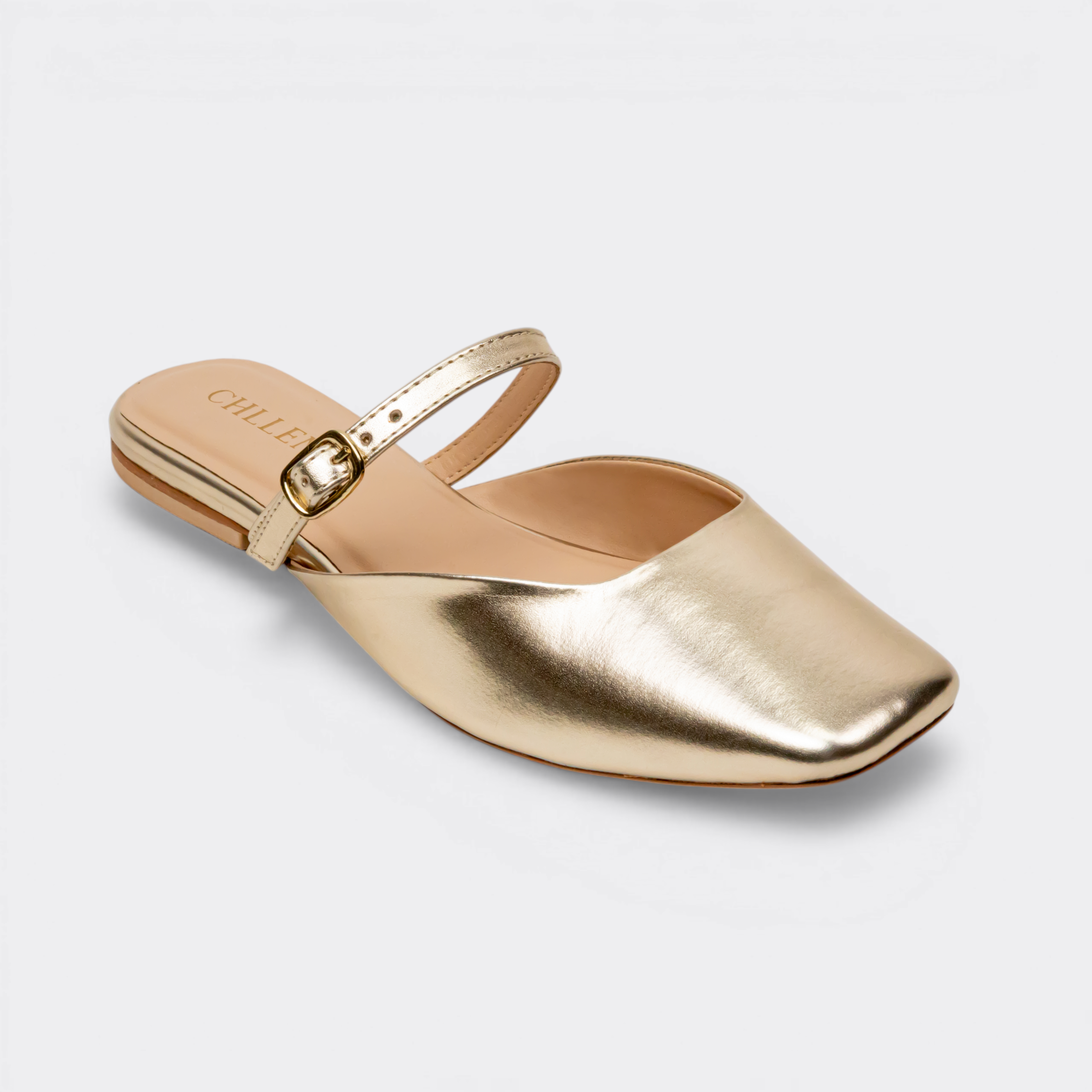 CHLLEN Metallic Gold Mary Jane Mule Flats