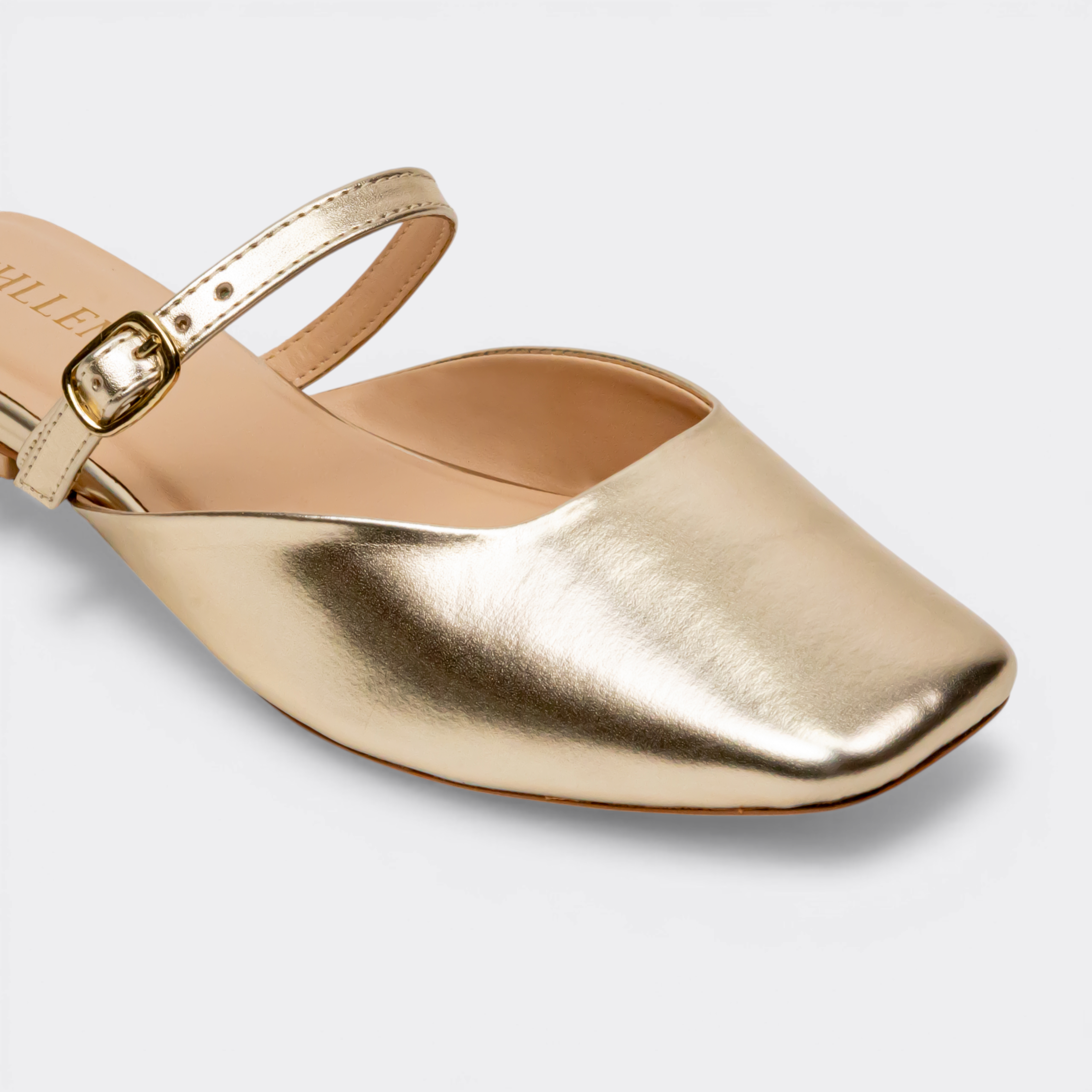 CHLLEN Metallic Gold Mary Jane Mule Flats
