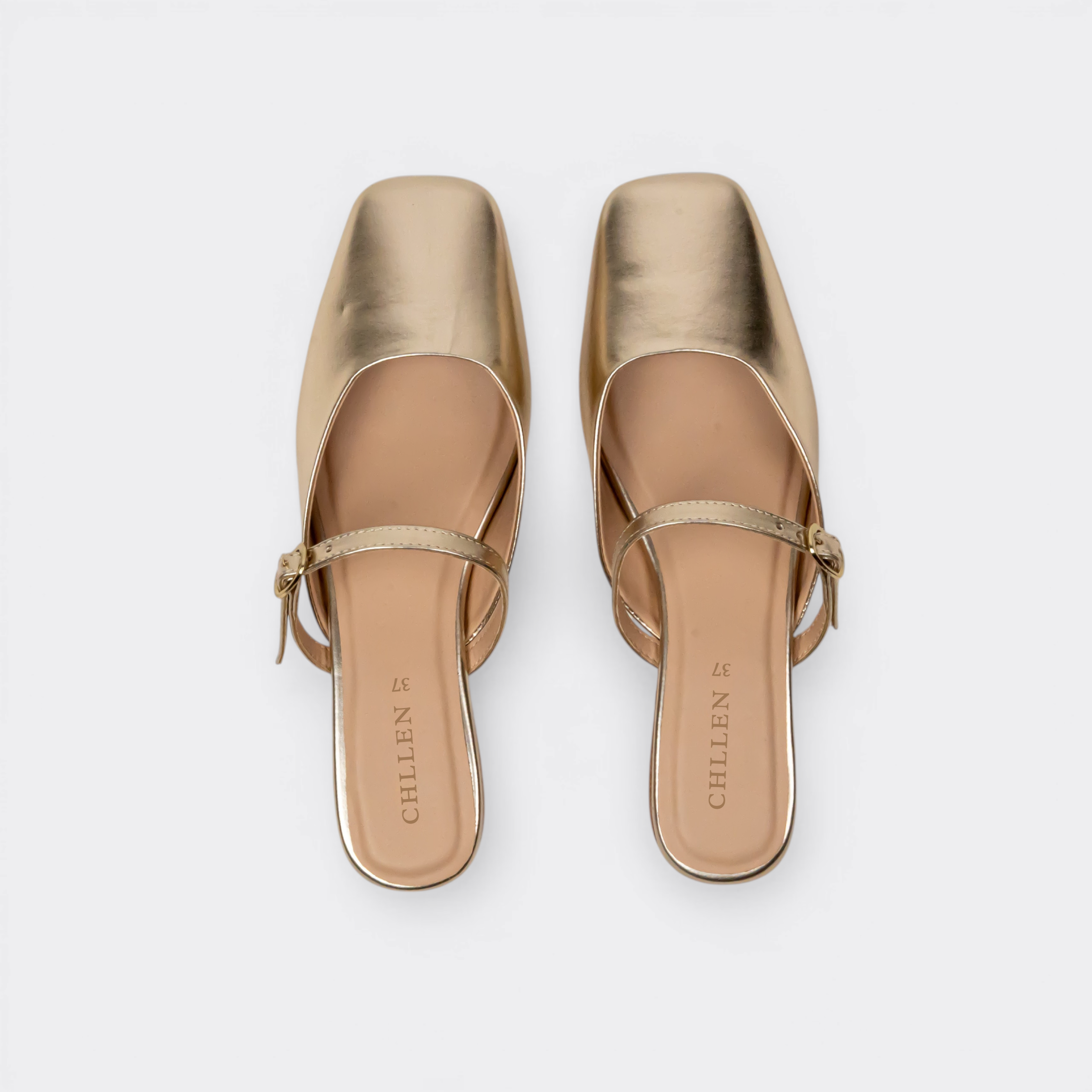 CHLLEN Metallic Gold Mary Jane Mule Flats