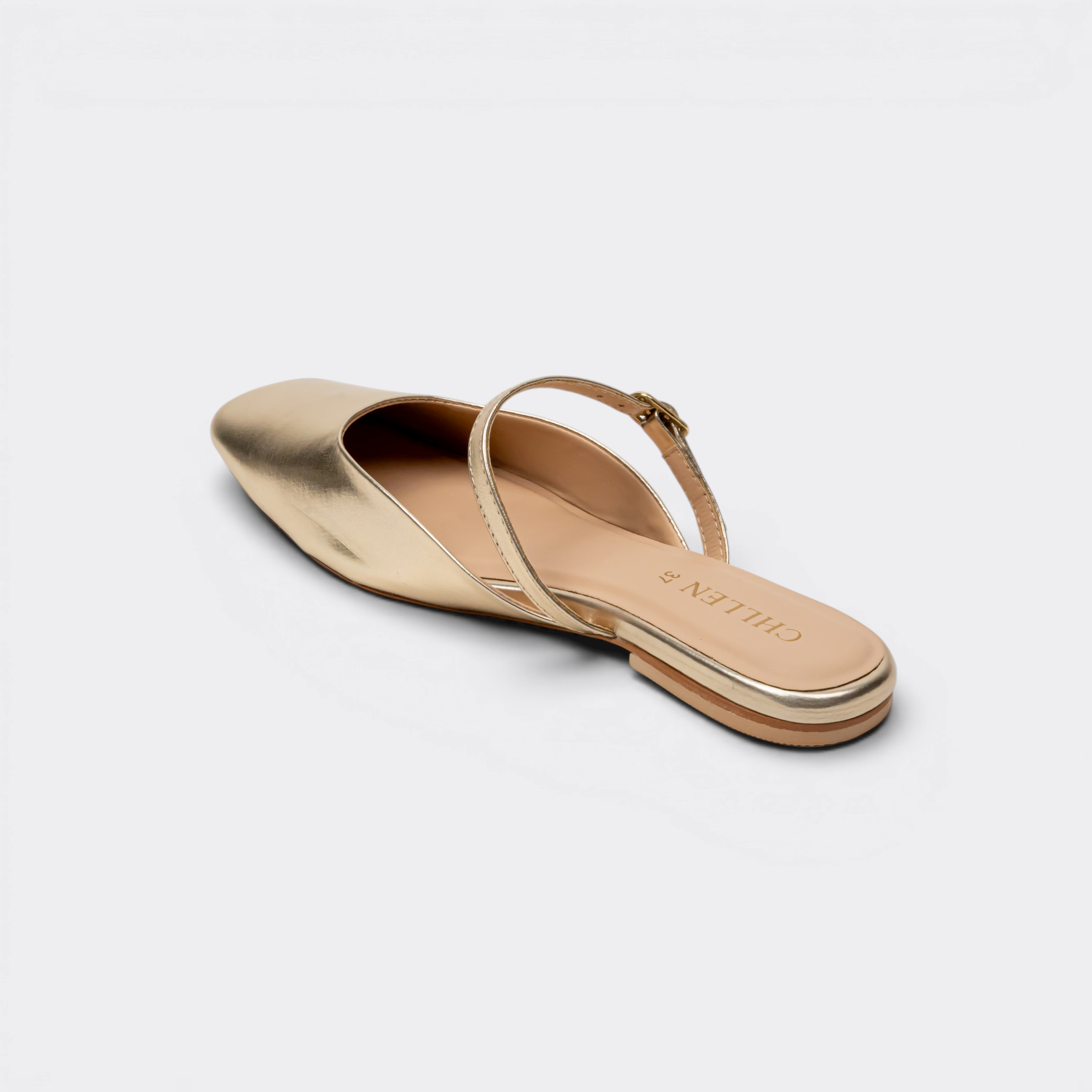 CHLLEN Metallic Gold Mary Jane Mule Flats