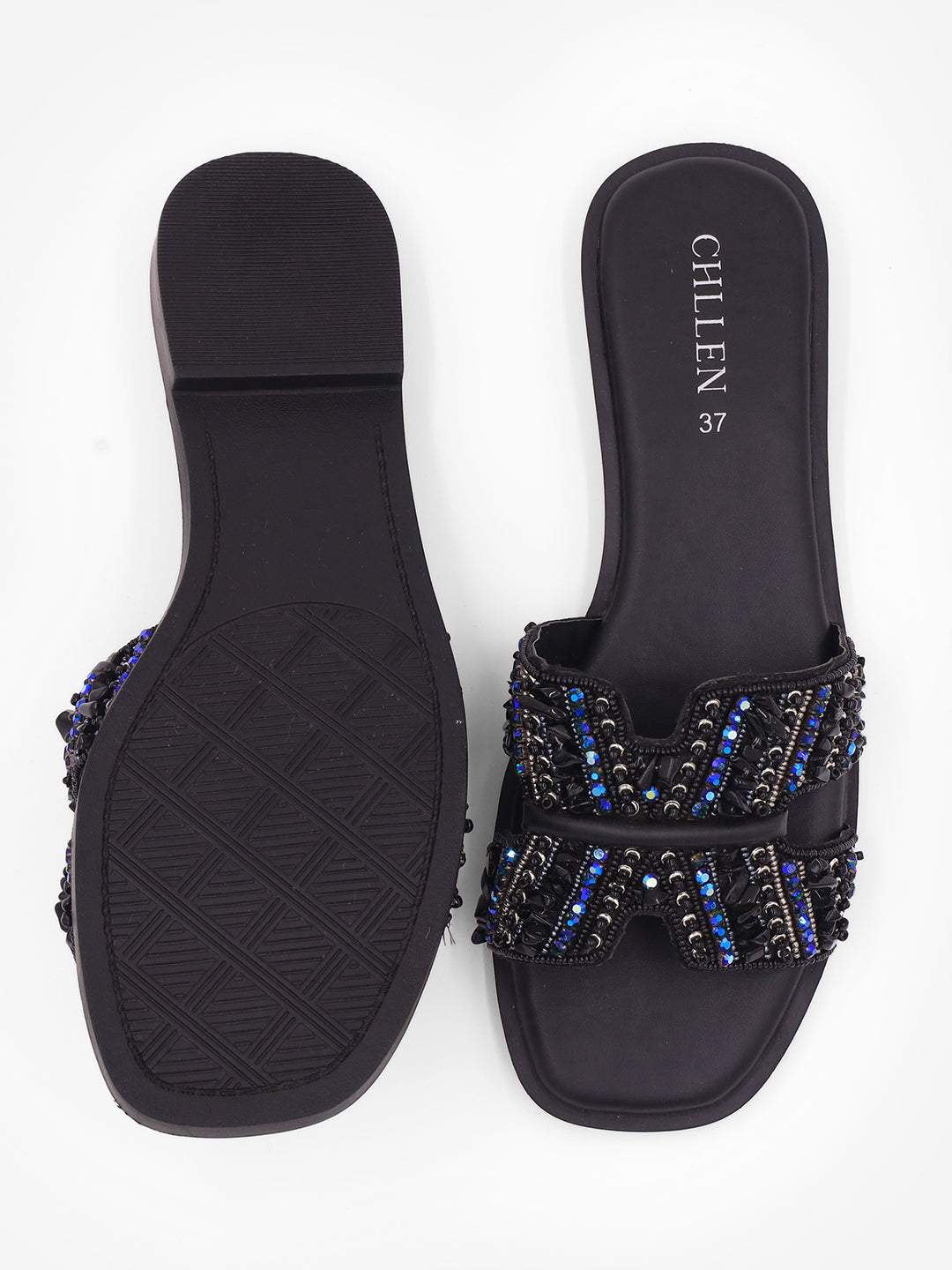 CHLLEN Midnight Sparkle Embellished Flats