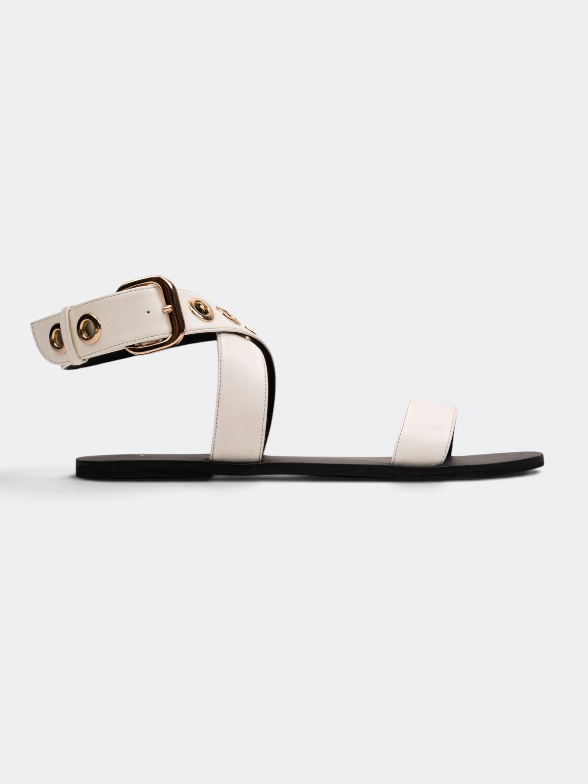 CHLLEN Women Off-White Cross-Strap Sandals with Gold-Tone Eyelet Detail