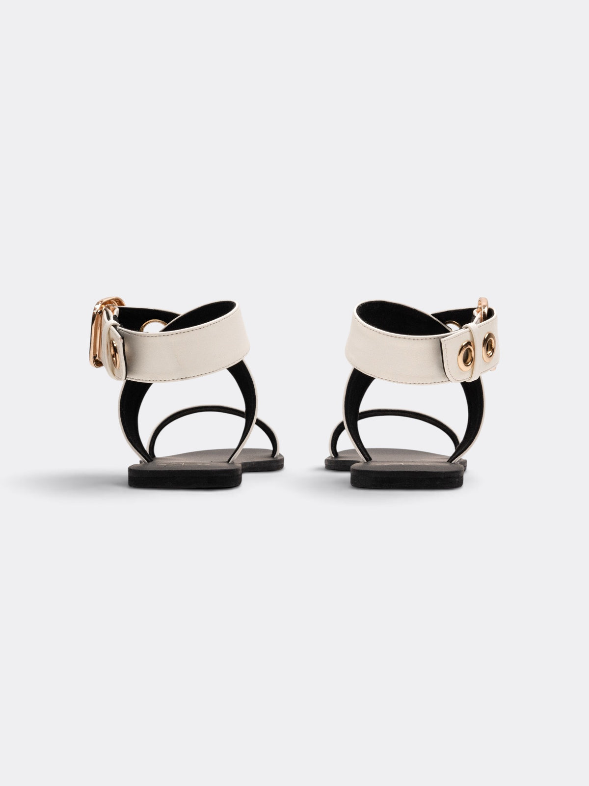 CHLLEN Women Off-White Cross-Strap Sandals with Gold-Tone Eyelet Detail