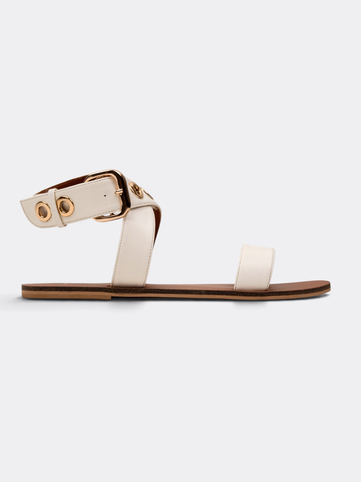 CHLLEN Women Tan Cross-Strap Sandals with Gold-Tone Eyelet Detail