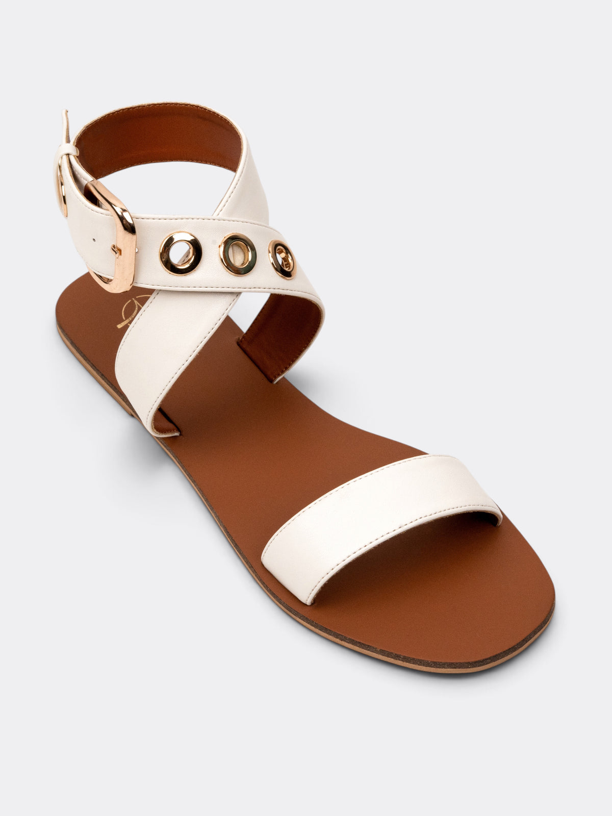 CHLLEN Women Tan Cross-Strap Sandals with Gold-Tone Eyelet Detail
