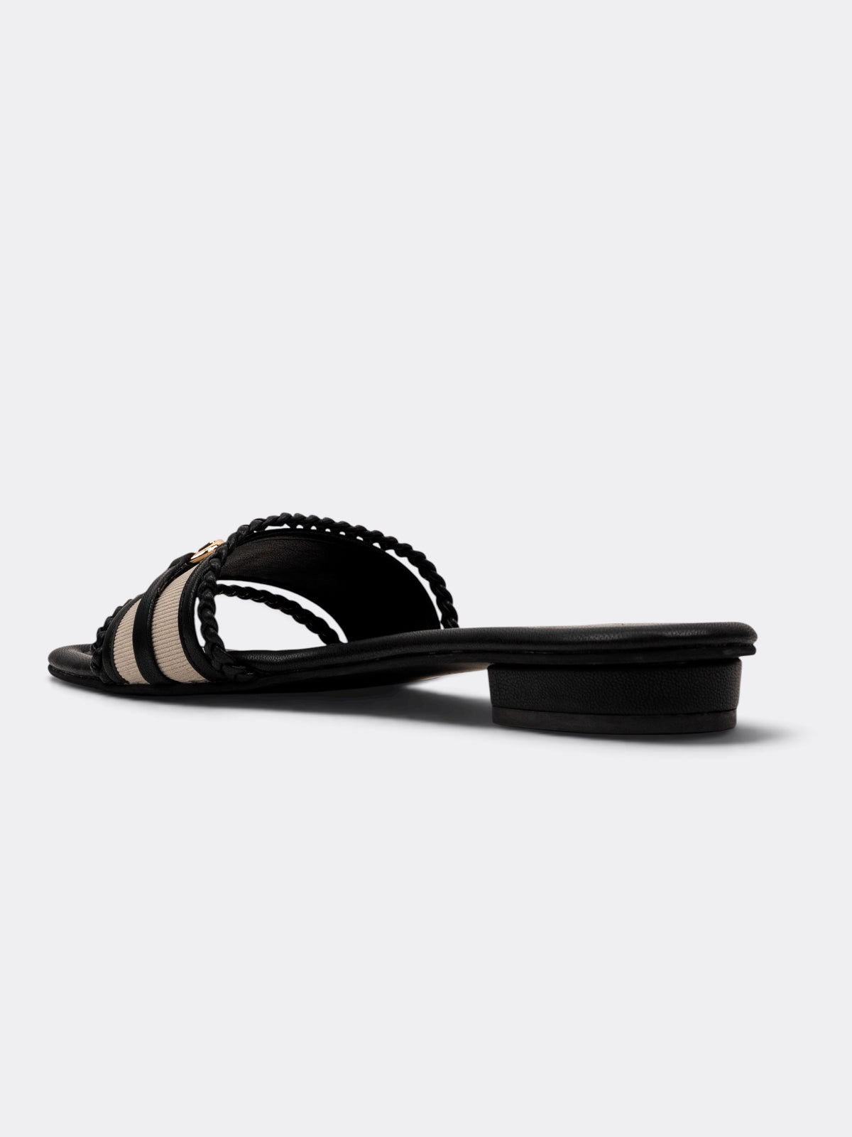 CHLLEN Black Embellished Chain Detail Flat Slides