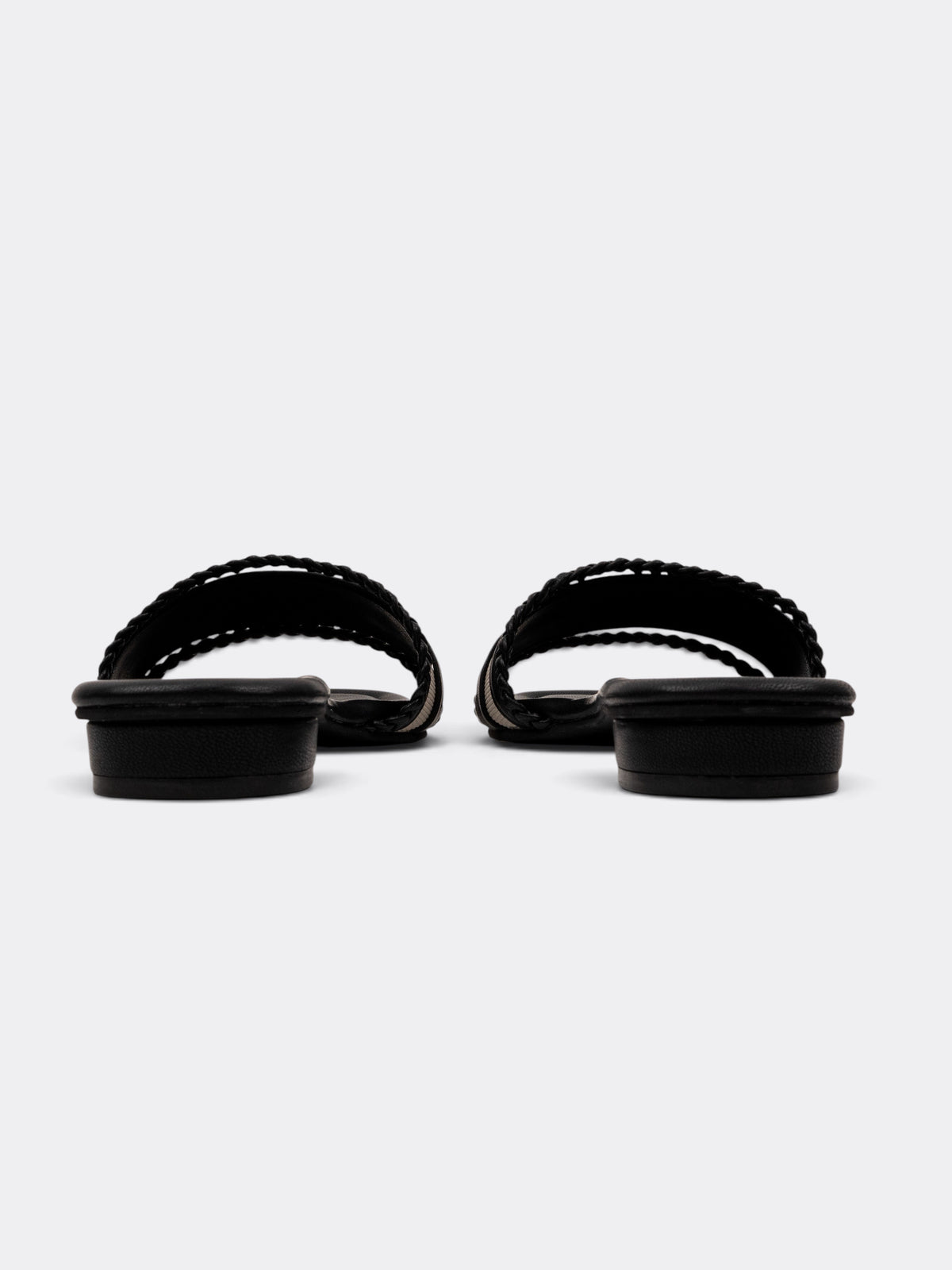 CHLLEN Black Embellished Chain Detail Flat Slides