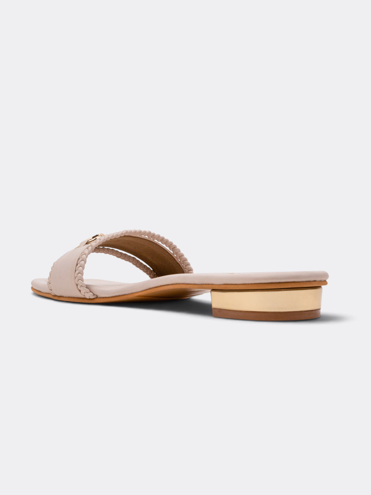 CHLLEN Ivory Embellished Chain Detail Flat Slides