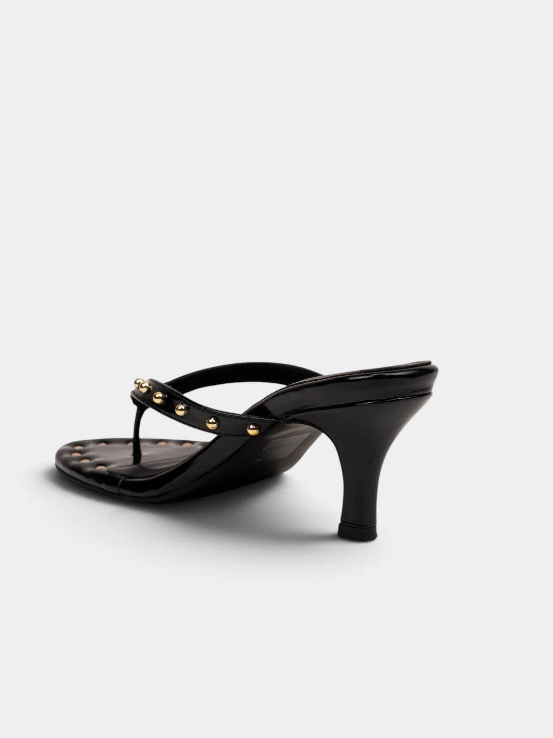 CHLLEN Black Studded Patent Heels for Women