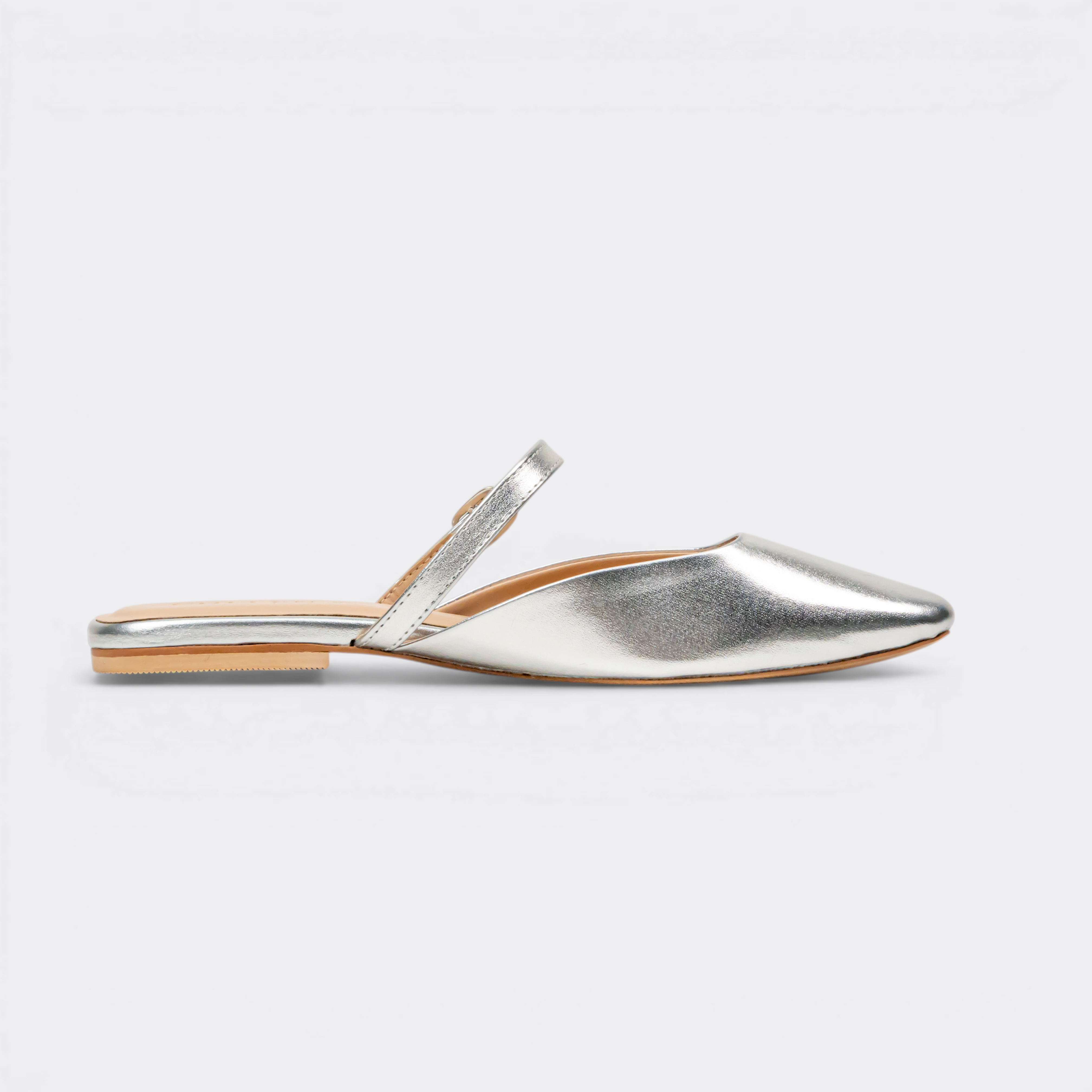 CHLLEN Metallic Silver Mary Jane Mule Flats