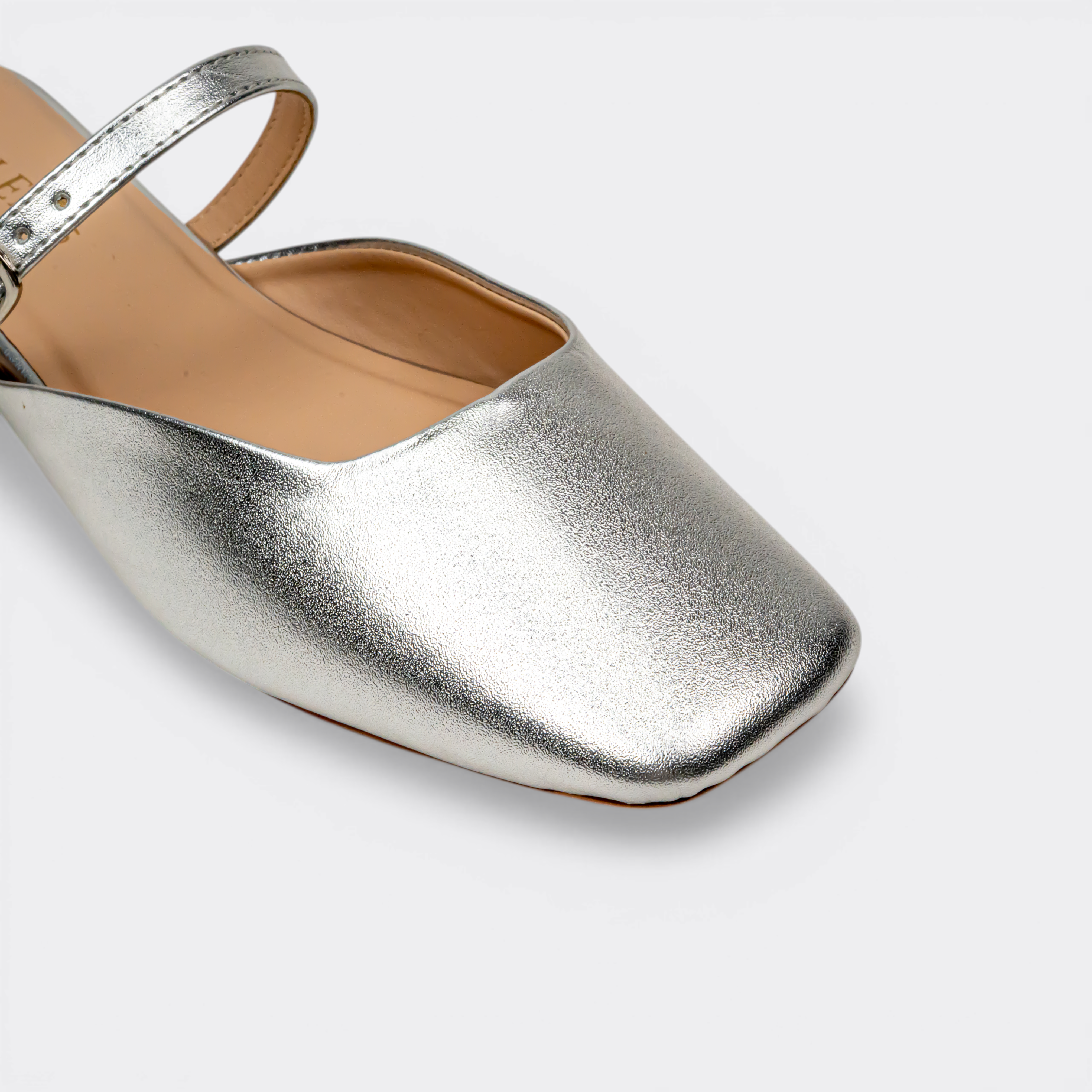 CHLLEN Metallic Silver Mary Jane Mule Flats