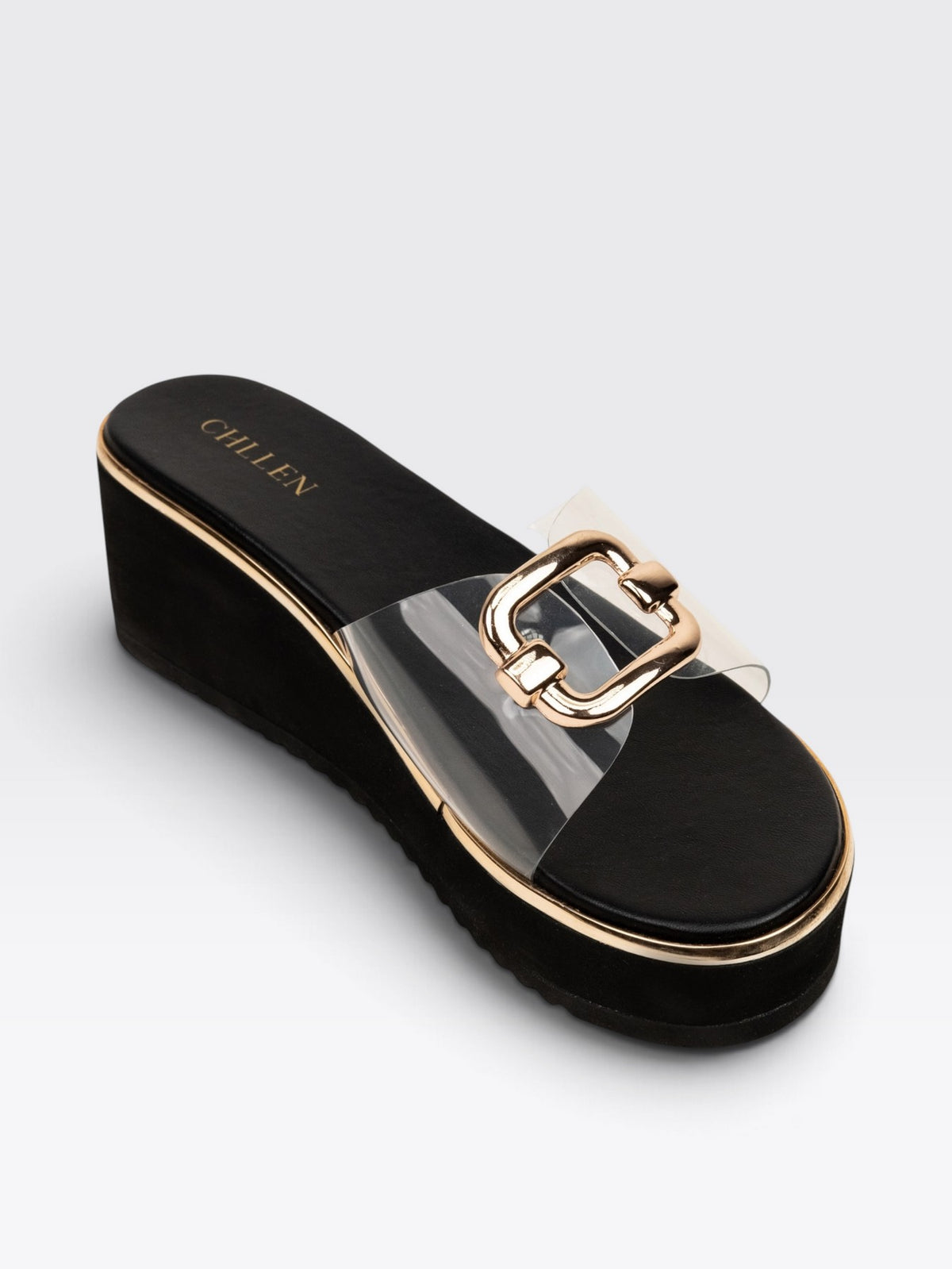 CHLLEN Black Transparent Wedge Heels