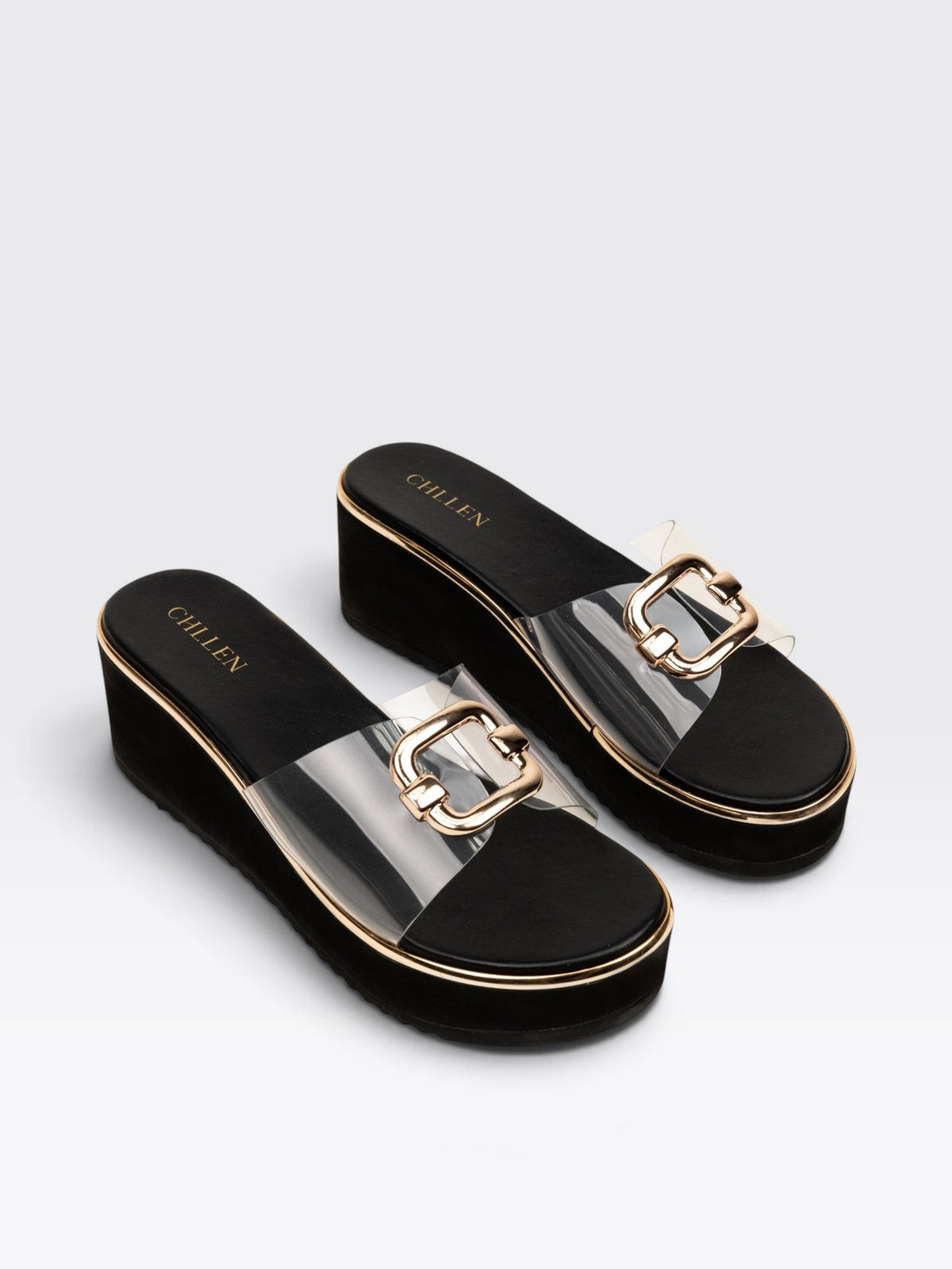 CHLLEN Black Transparent Wedge Heels