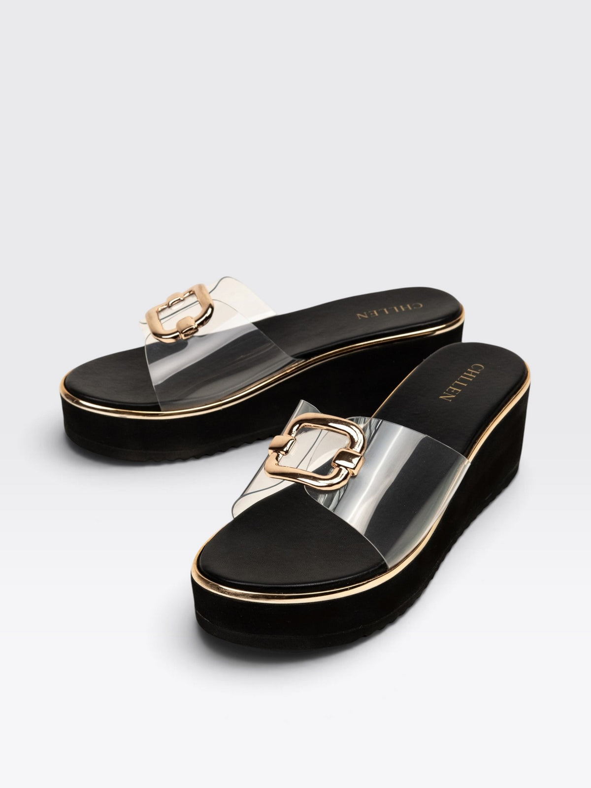 CHLLEN Black Transparent Wedge Heels