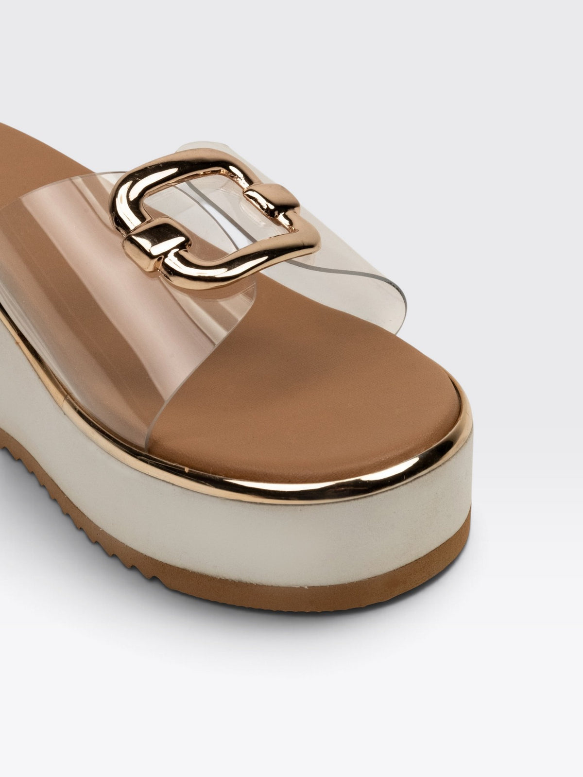 CHLLEN Tan Transparent Wedge Heels