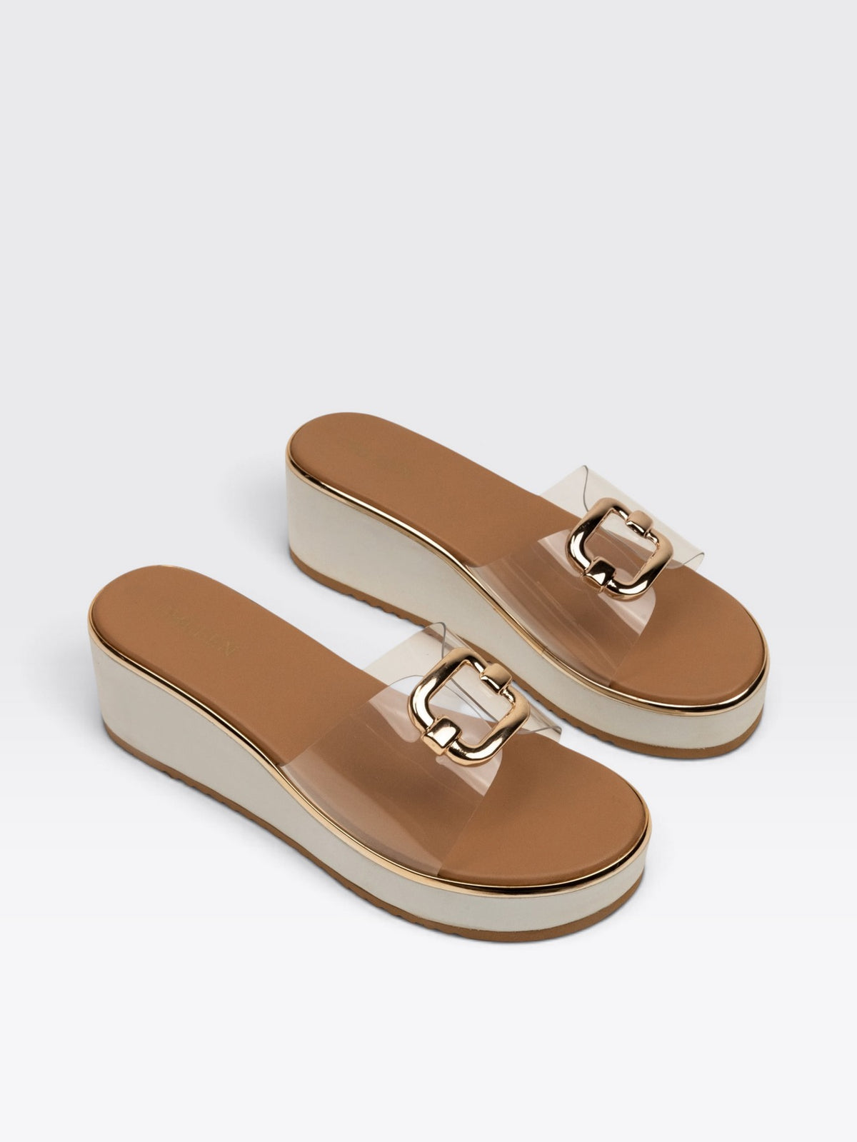 CHLLEN Tan Transparent Wedge Heels