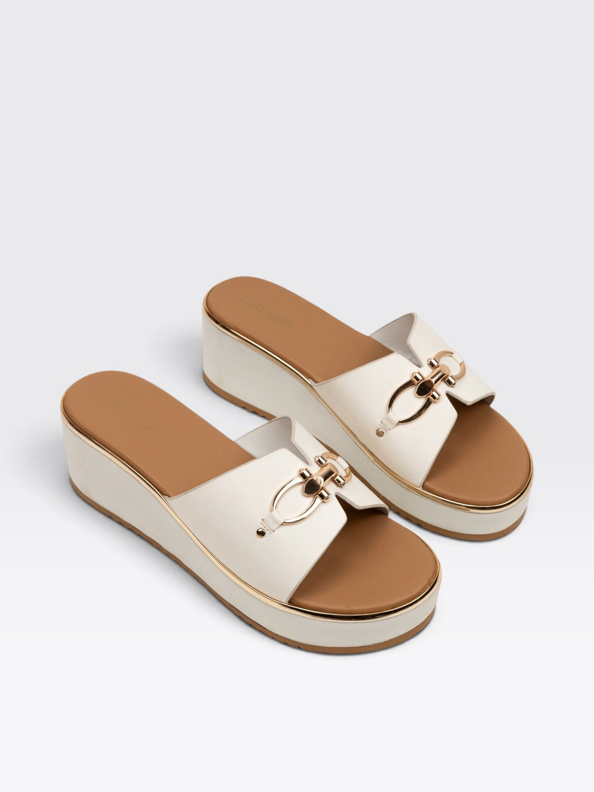 CHLLEN Beige White Transparent Wedge Heels