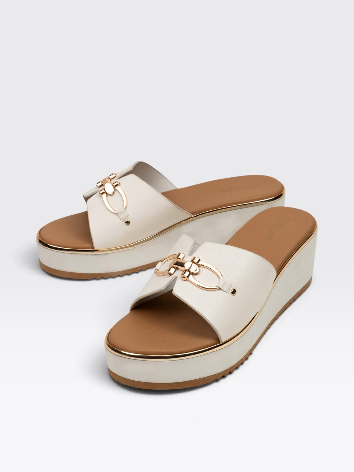 CHLLEN Beige White Transparent Wedge Heels