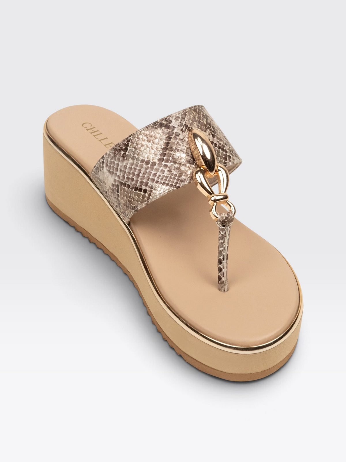 CHLLEN Serpentine Beige Wedge Sandals