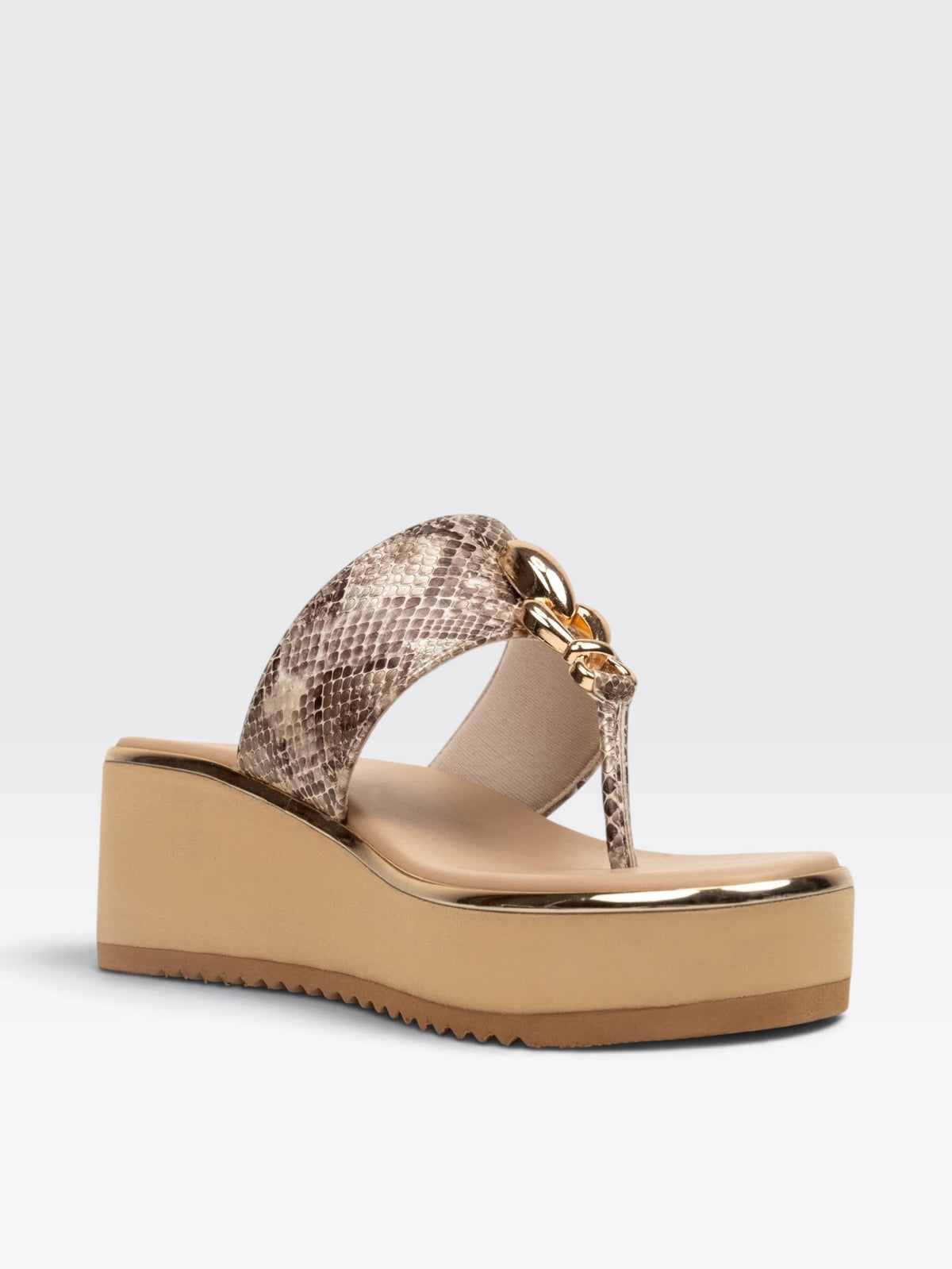CHLLEN Serpentine Beige Wedge Sandals