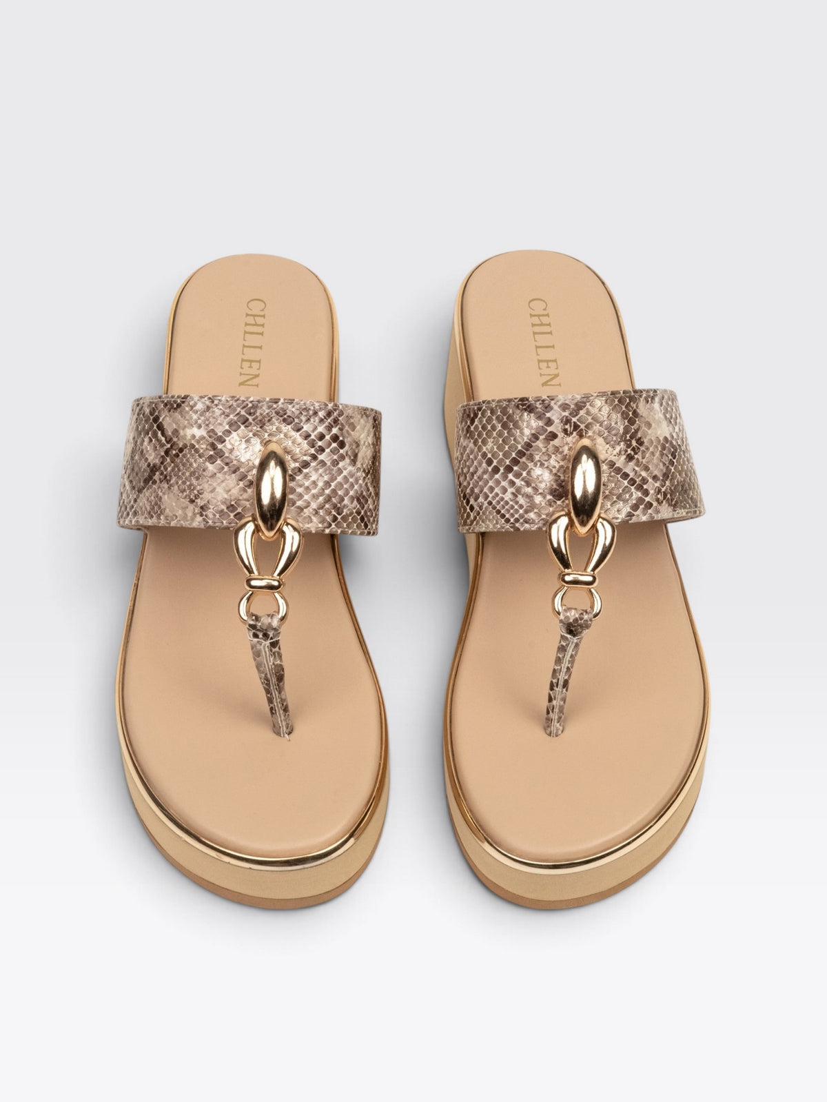 CHLLEN Serpentine Beige Wedge Sandals