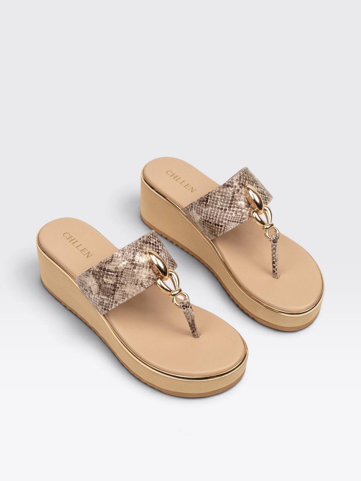 CHLLEN Serpentine Beige Wedge Sandals