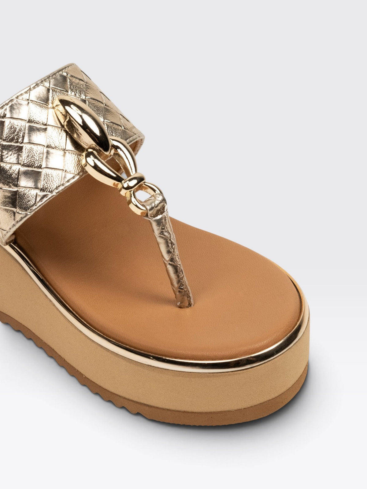 CHLLEN Aurelia Metallic Gold Wedge Sandals