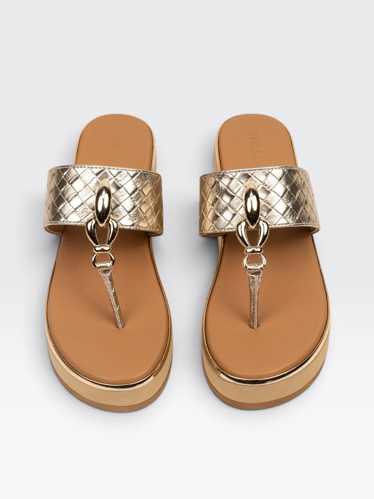 CHLLEN Aurelia Metallic Gold Wedge Sandals