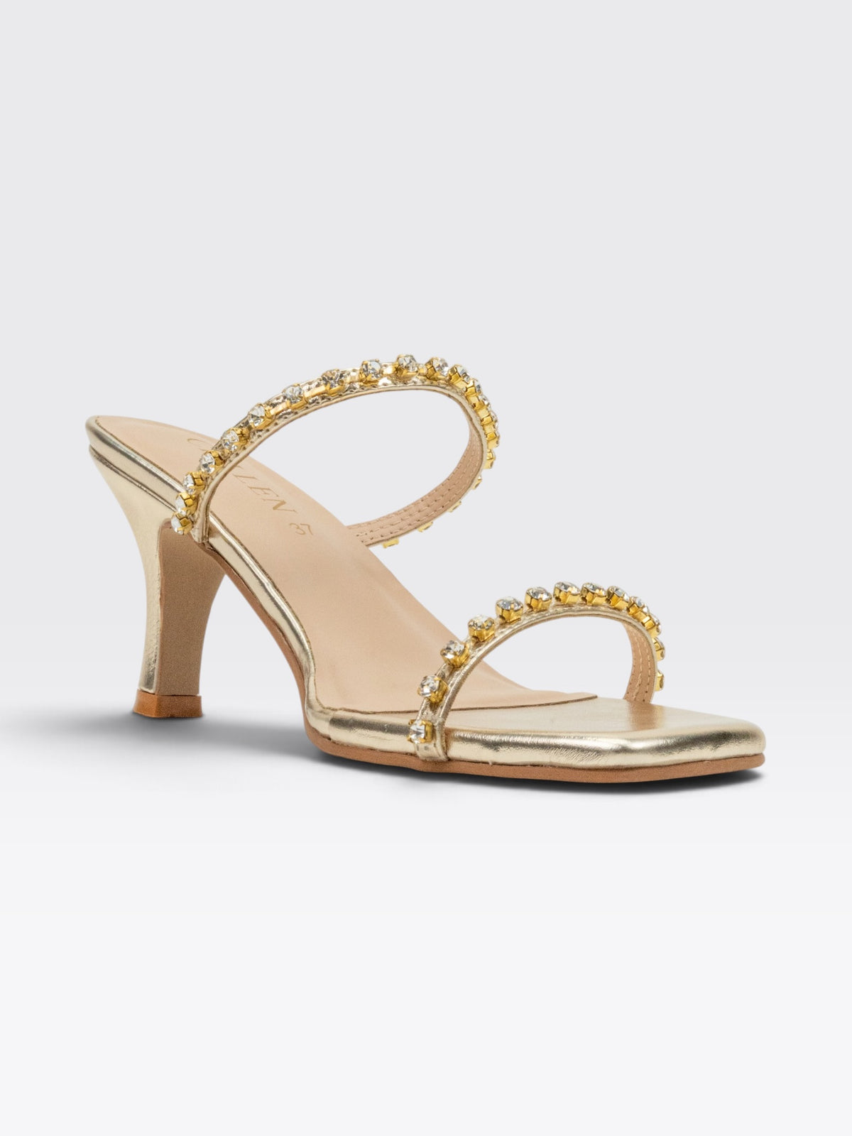CHLLEN Gold Crystal Embellished Stiletto Heels