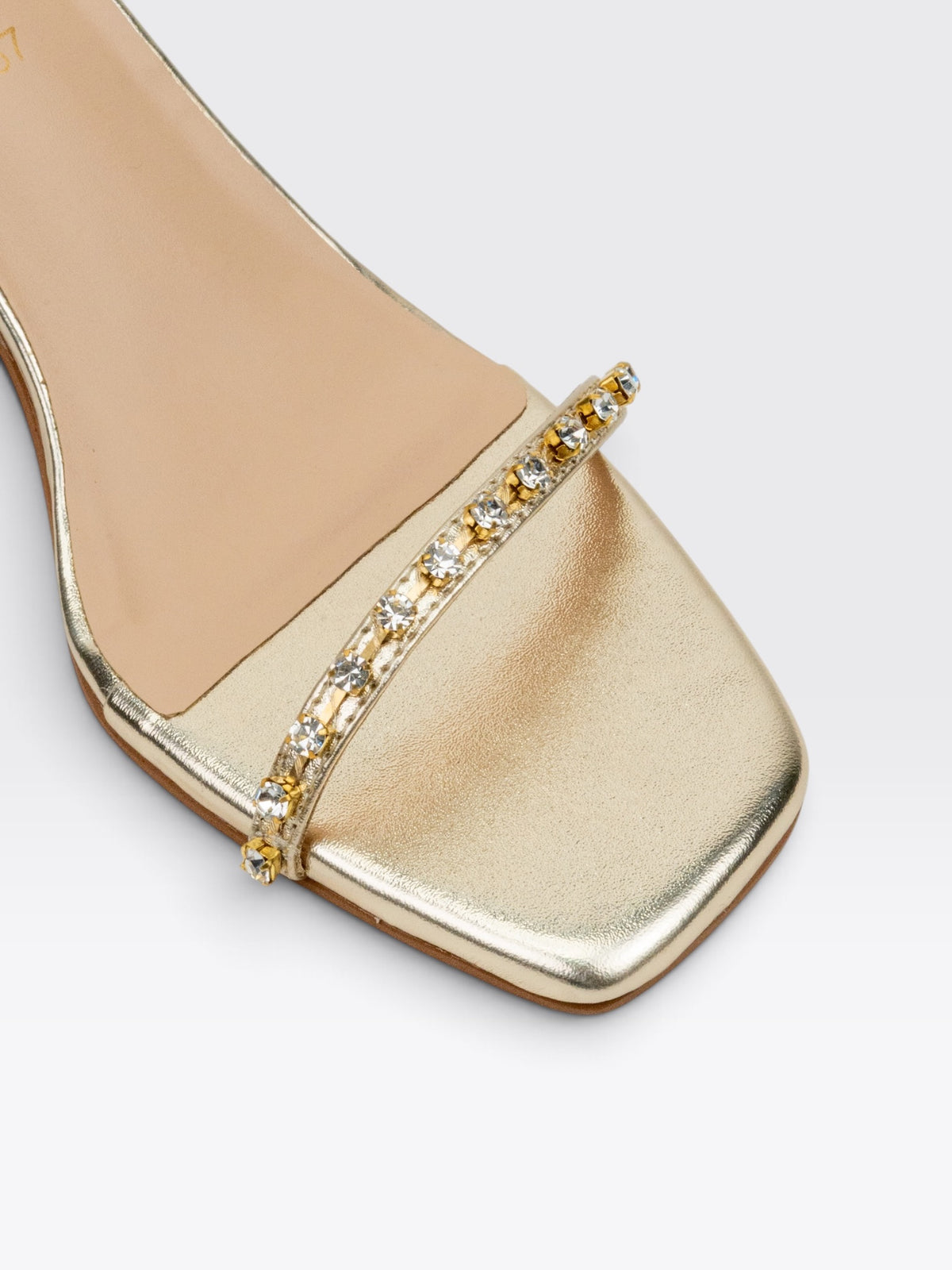 CHLLEN Gold Crystal Embellished Stiletto Heels