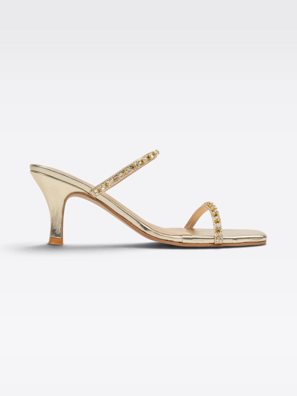 CHLLEN Gold Crystal Embellished Stiletto Heels