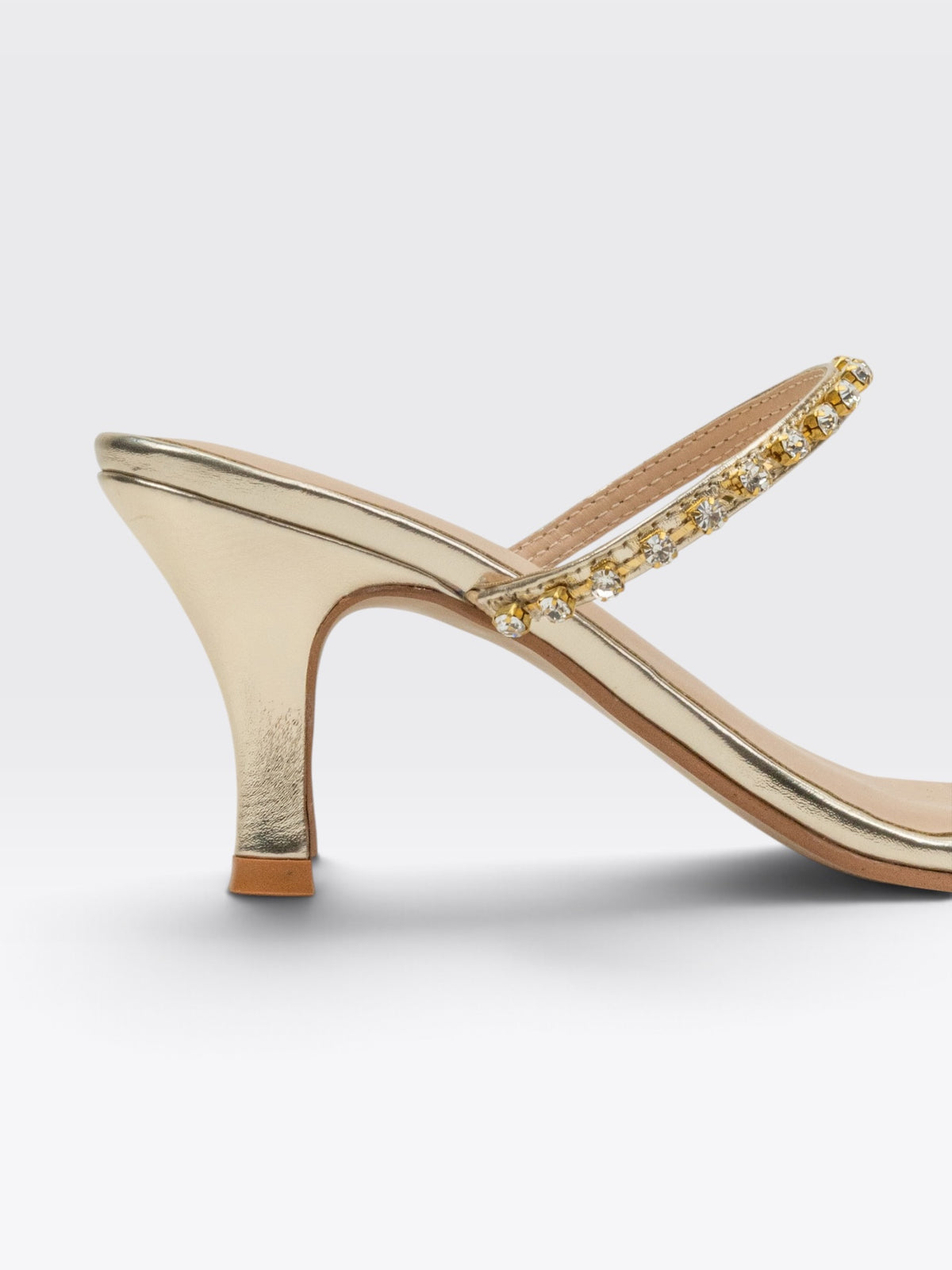 CHLLEN Gold Crystal Embellished Stiletto Heels