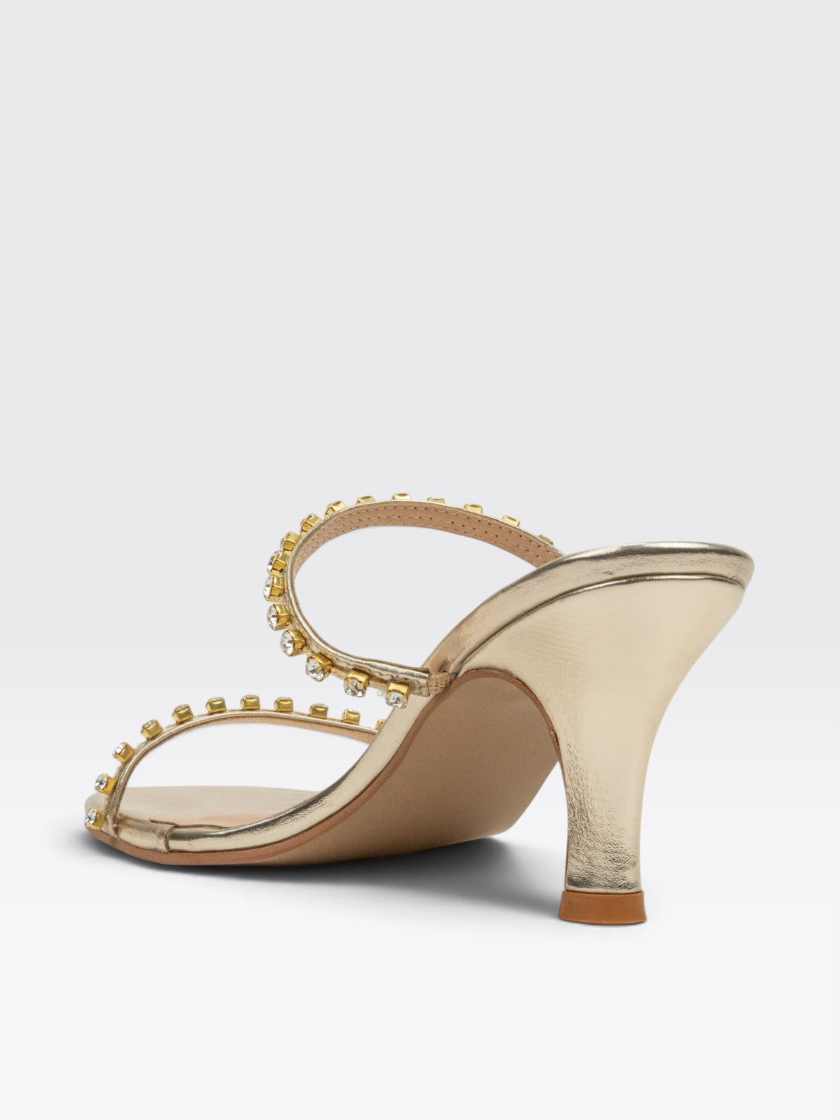 CHLLEN Gold Crystal Embellished Stiletto Heels