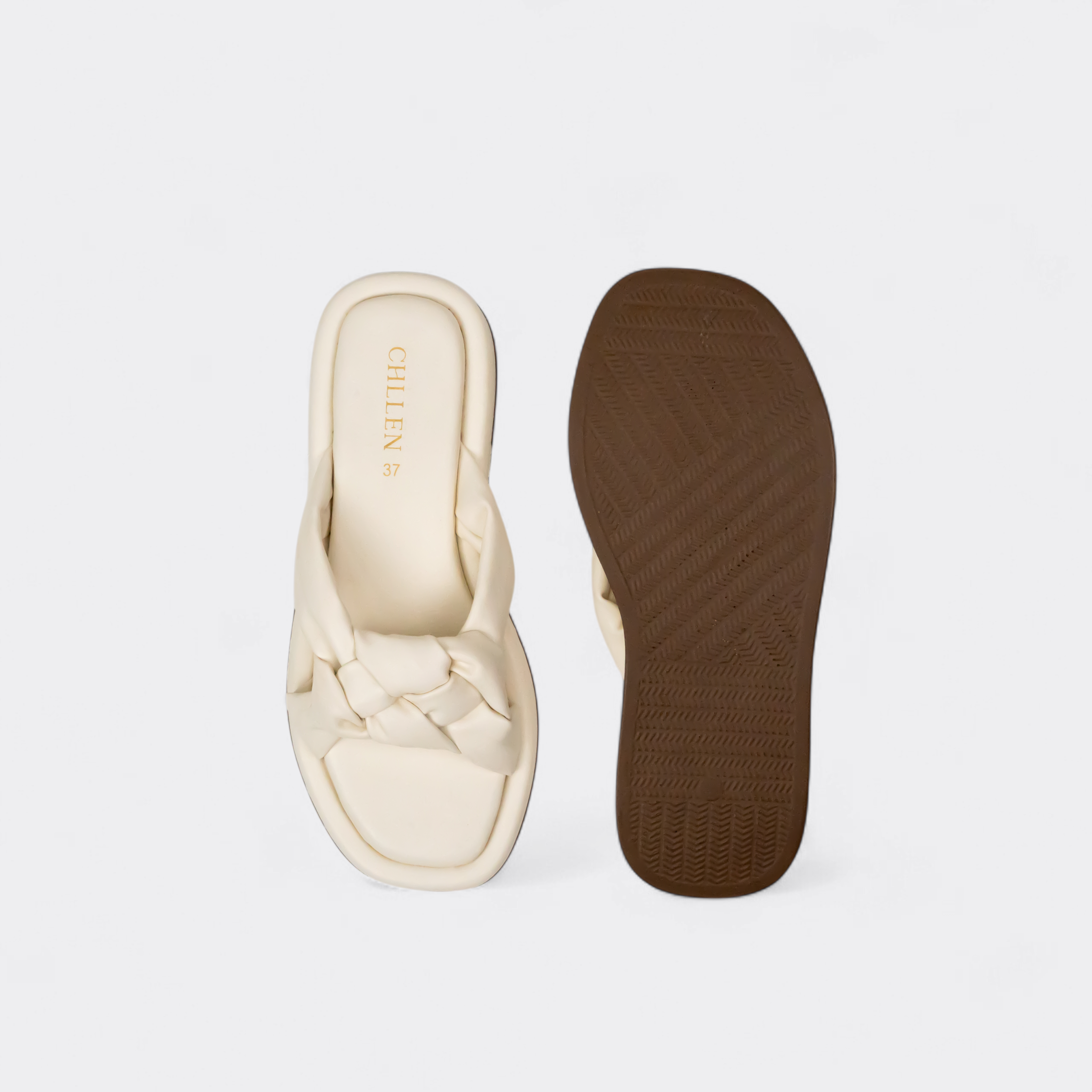 CHLLEN Cream Braided Comfort Slides