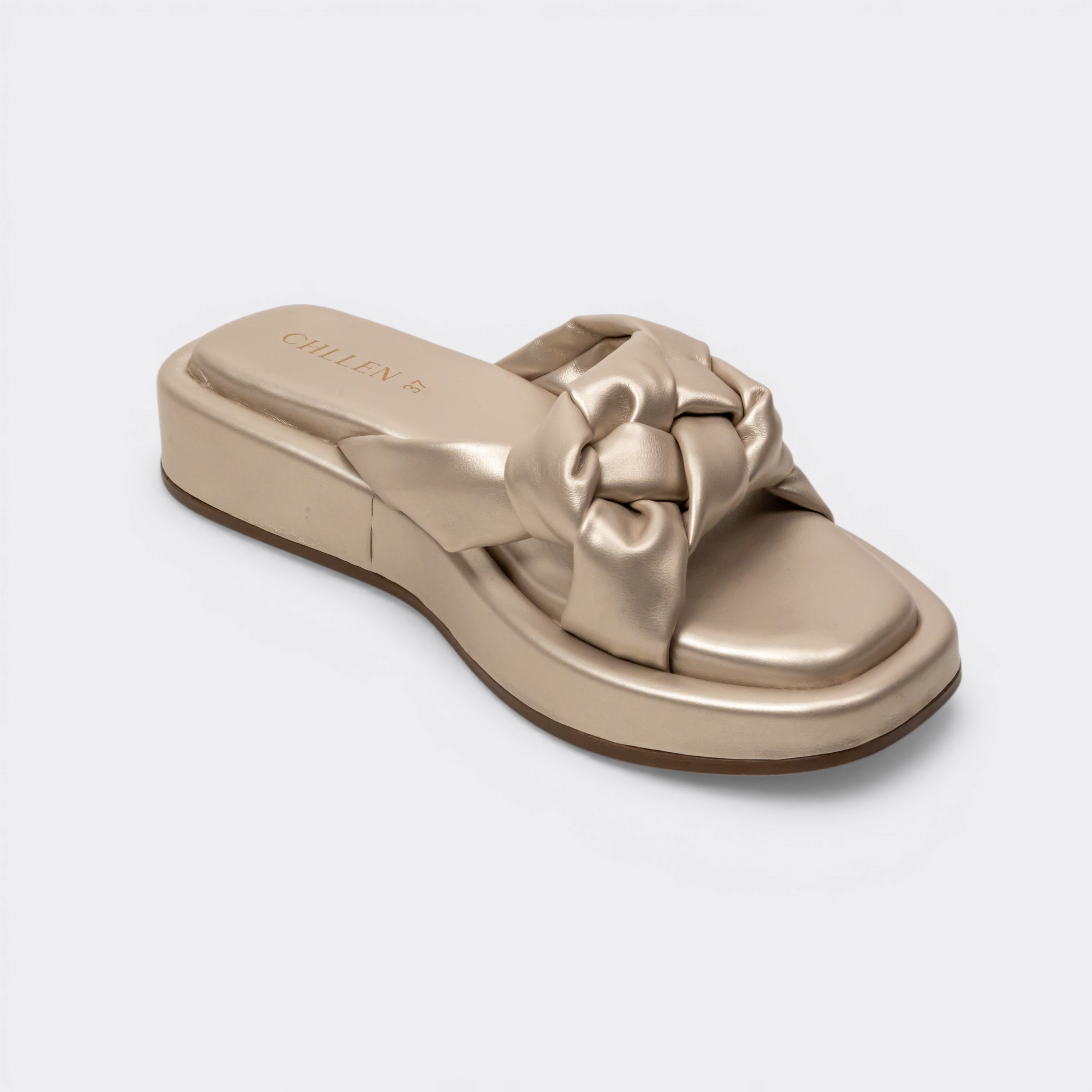 CHLLEN Champagne Metallic Braided Comfort Slides