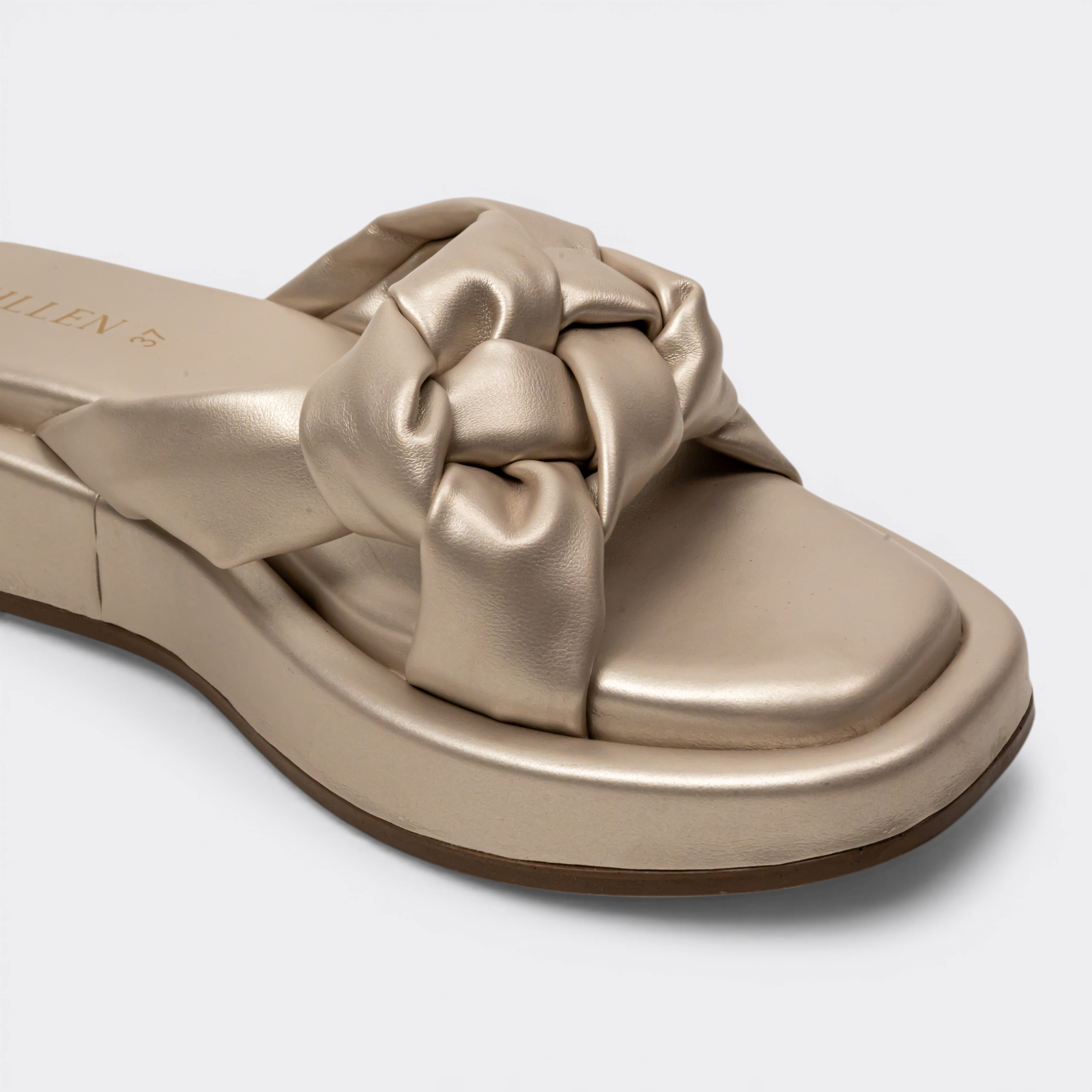 CHLLEN Champagne Metallic Braided Comfort Slides