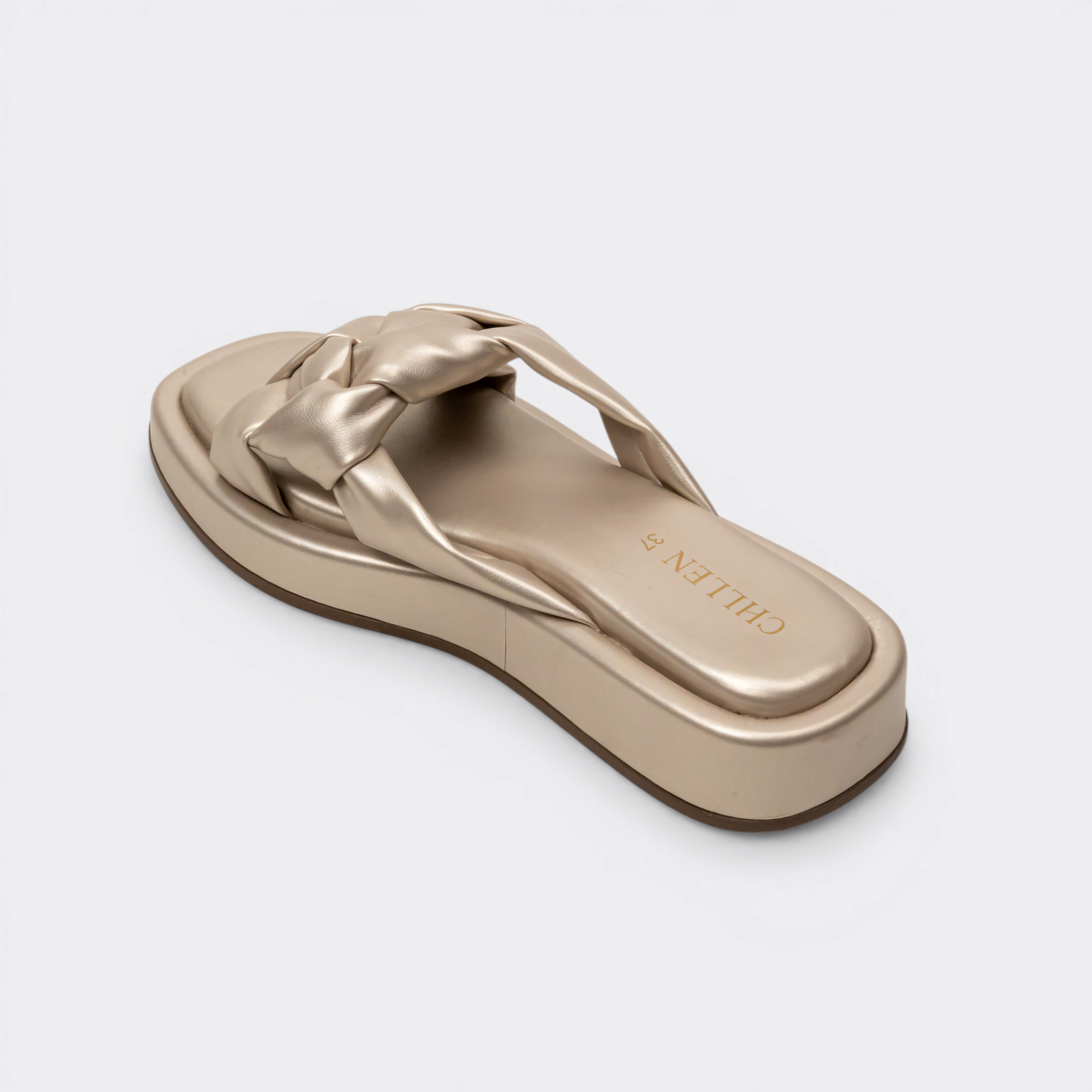 CHLLEN Champagne Metallic Braided Comfort Slides