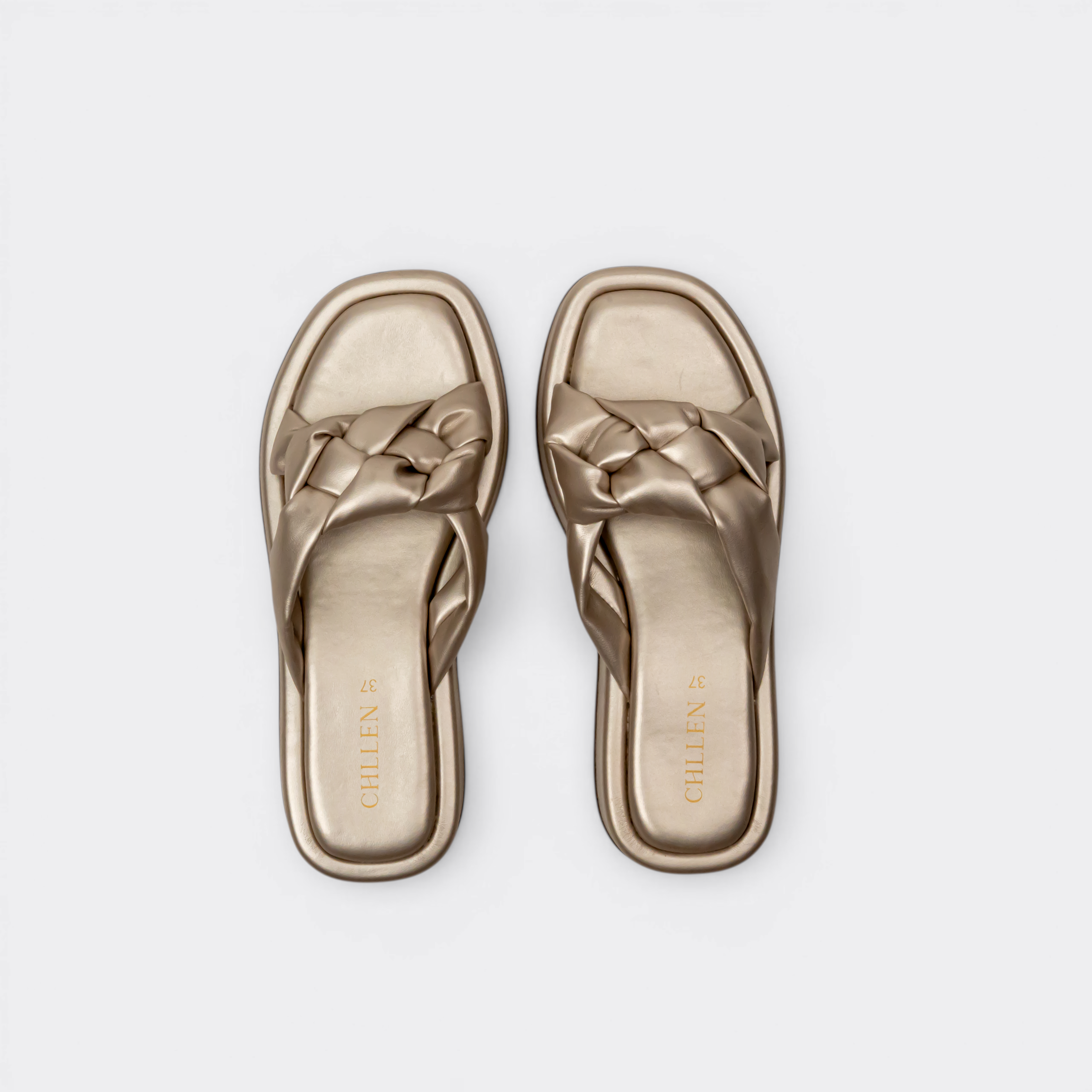 CHLLEN Champagne Metallic Braided Comfort Slides