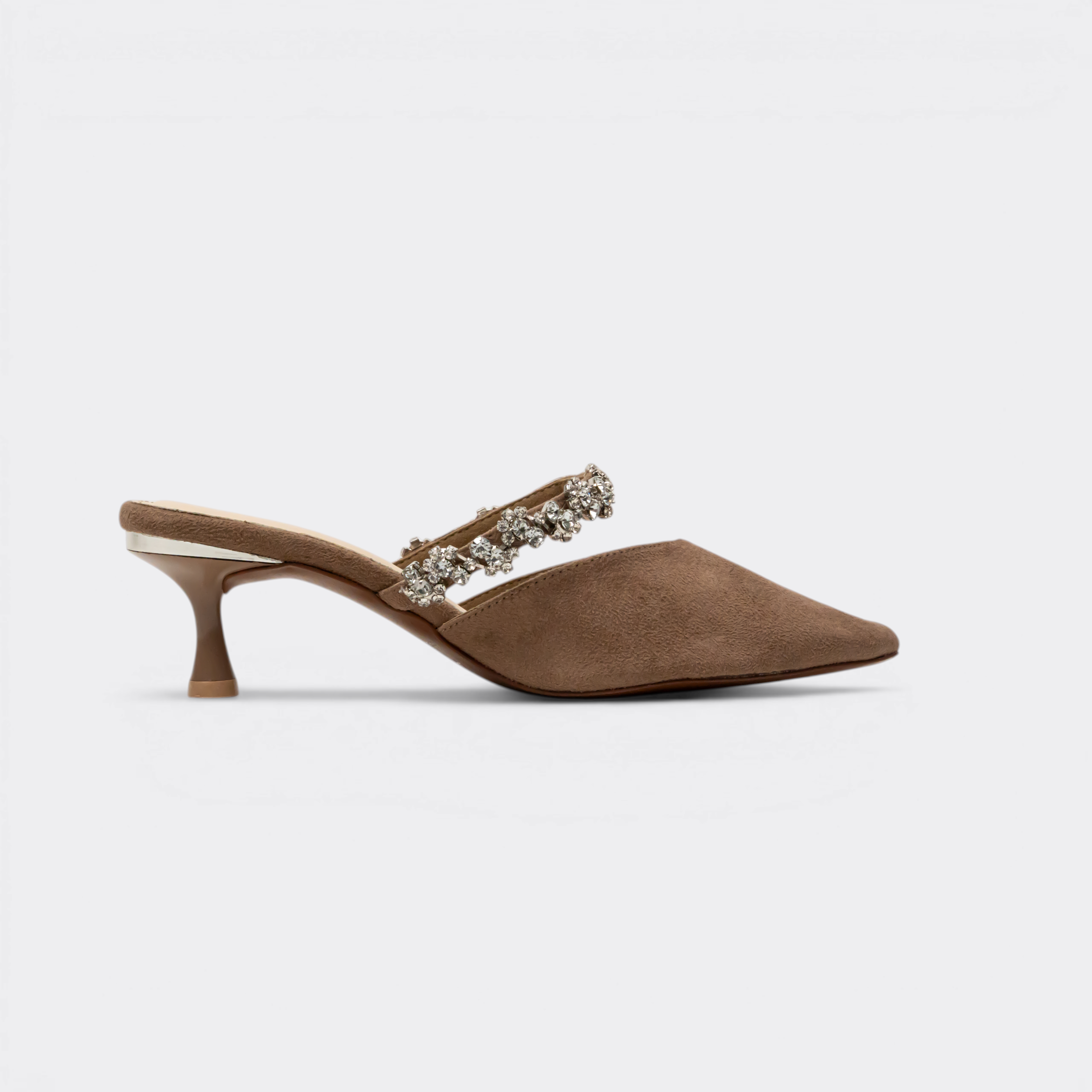 CHLLEN Cocoa Crystal Strap Pointed Mule Flats