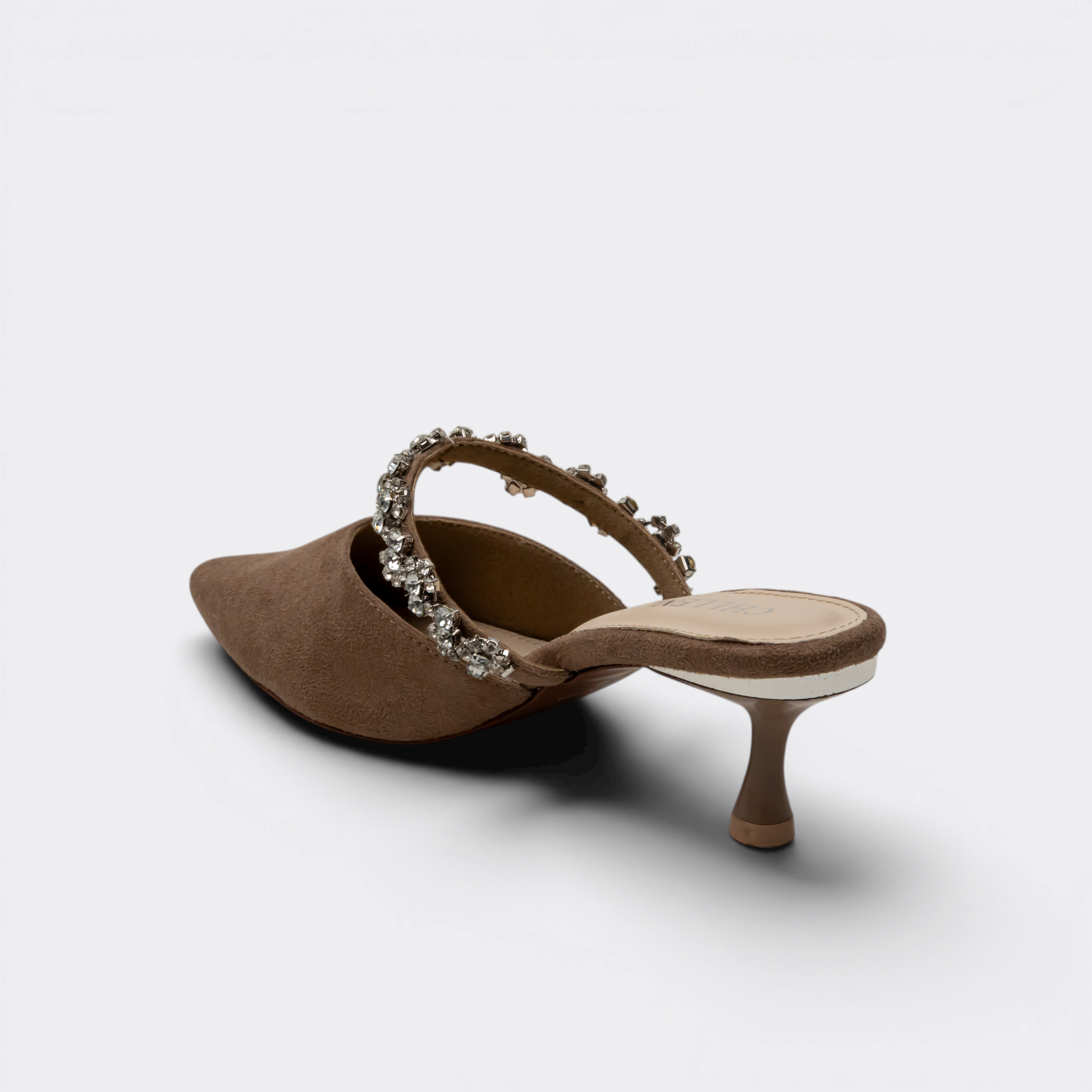 CHLLEN Cocoa Crystal Strap Pointed Mule Flats