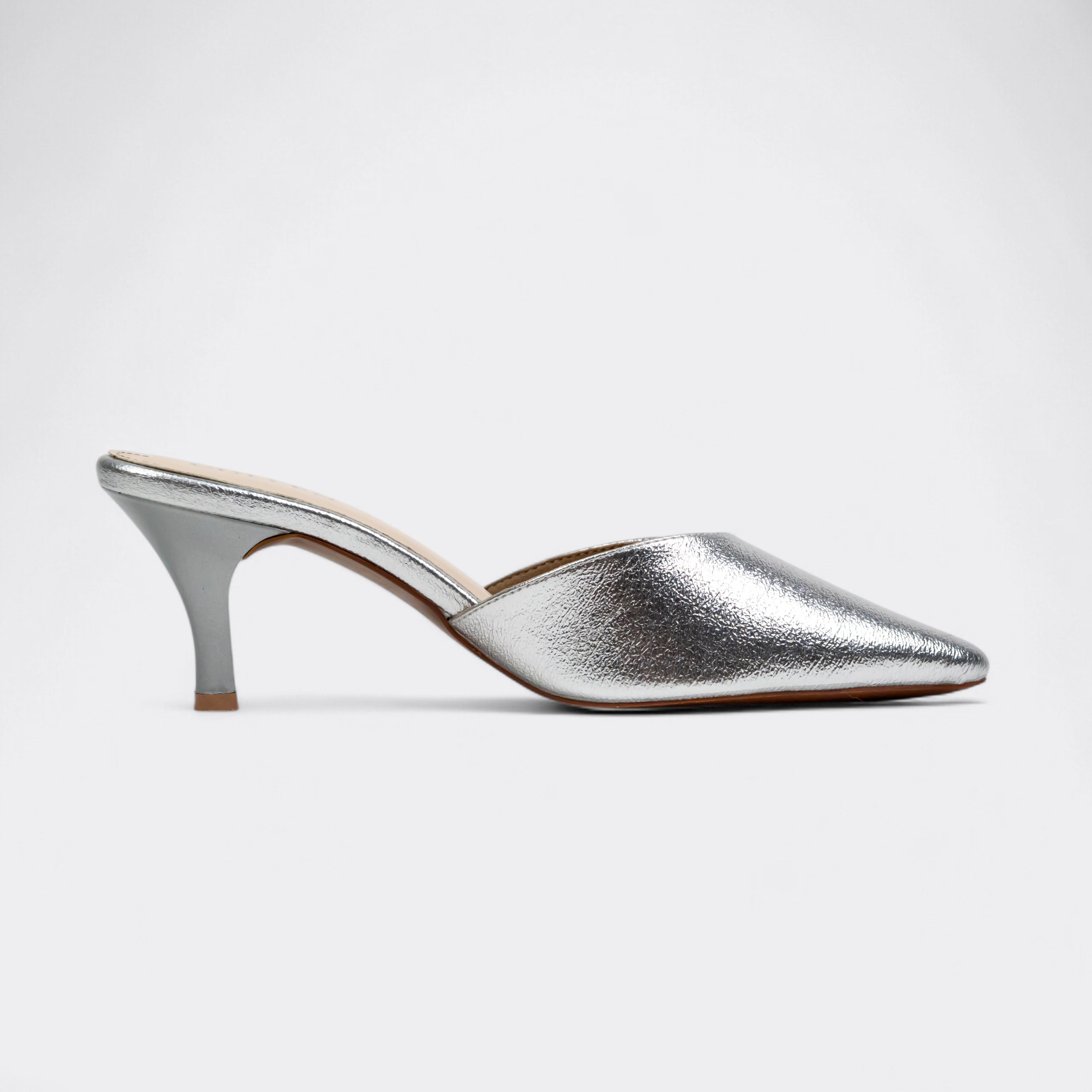 CHLLEN Silver Luxe Pointed Mule Flats