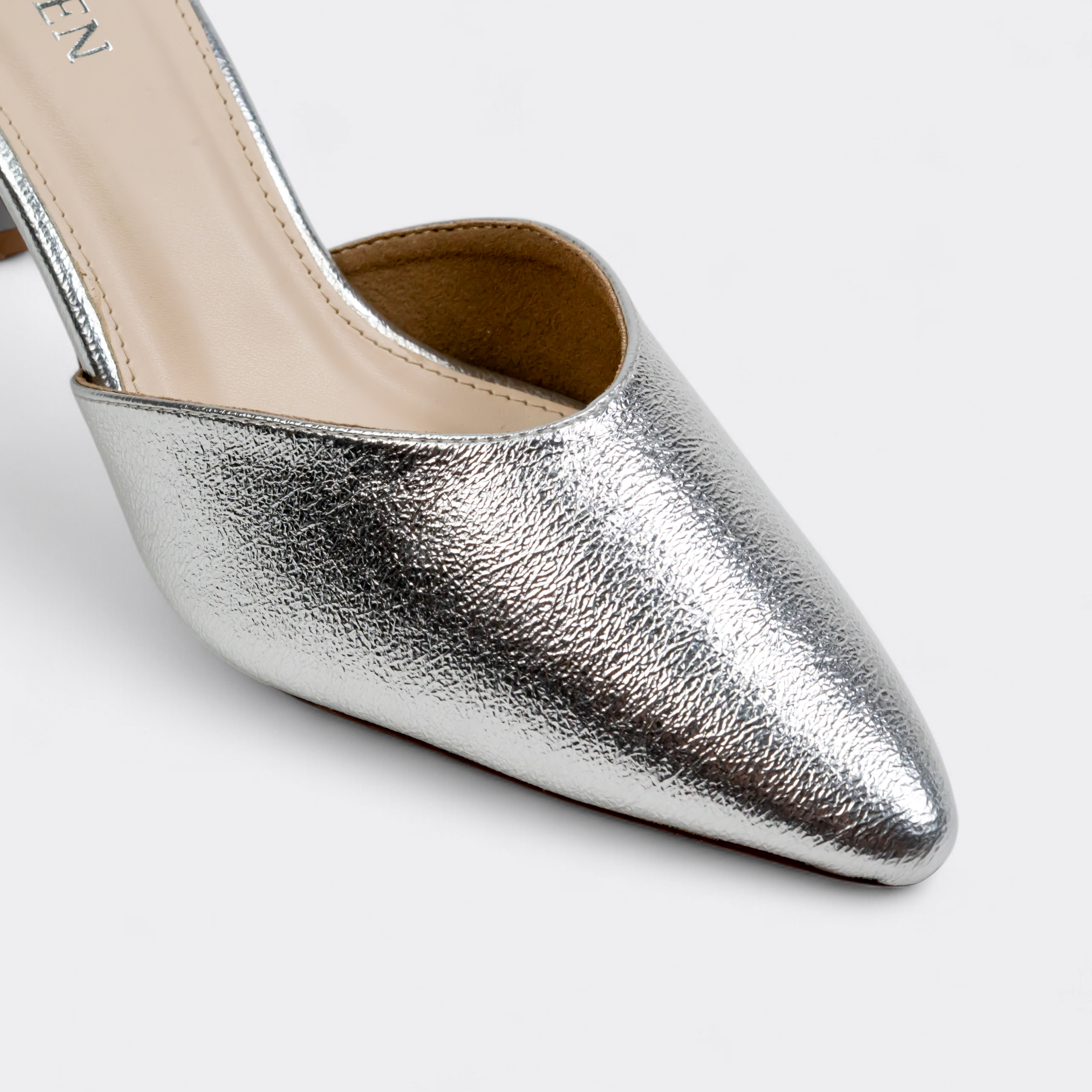 CHLLEN Silver Luxe Pointed Mule Flats