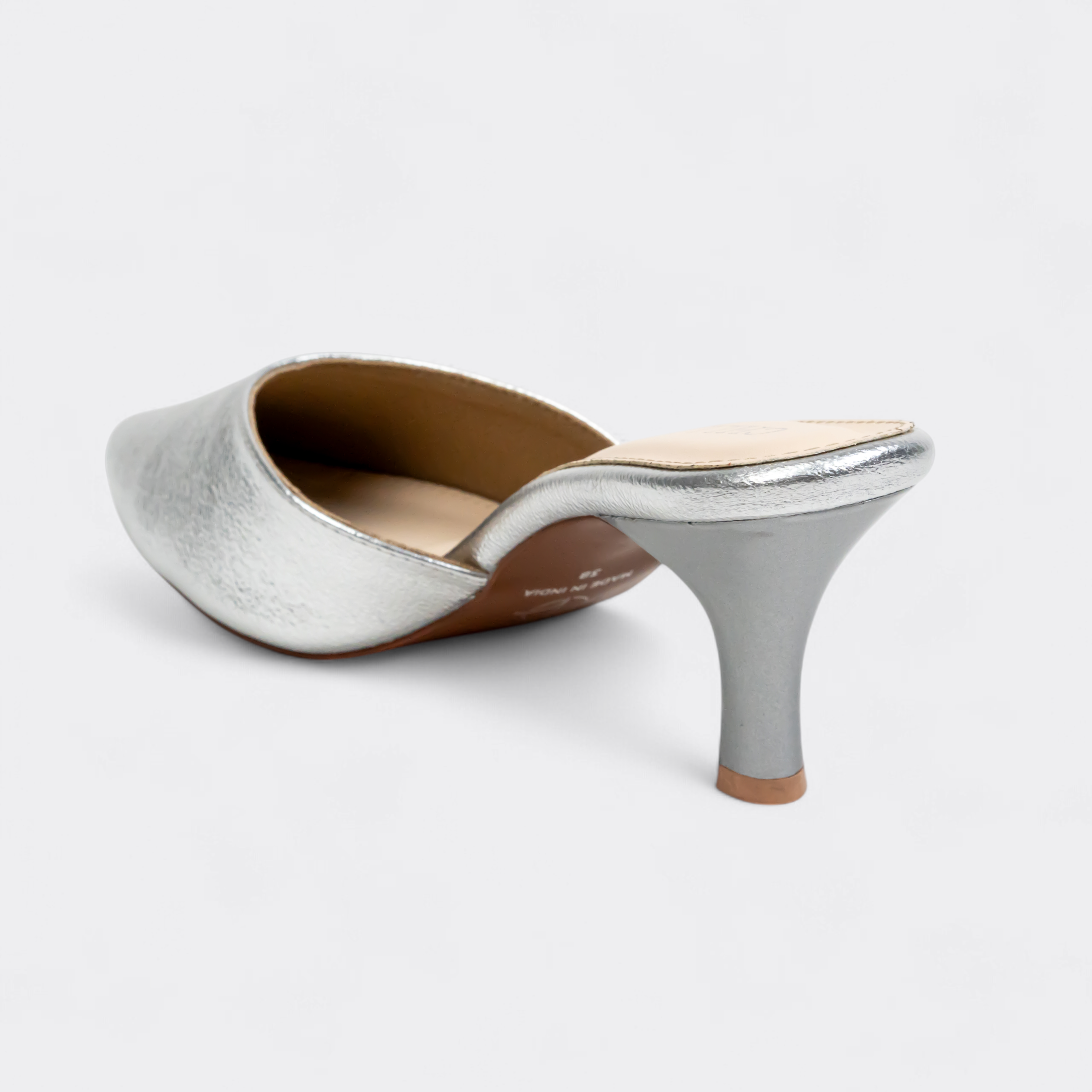 CHLLEN Silver Luxe Pointed Mule Flats