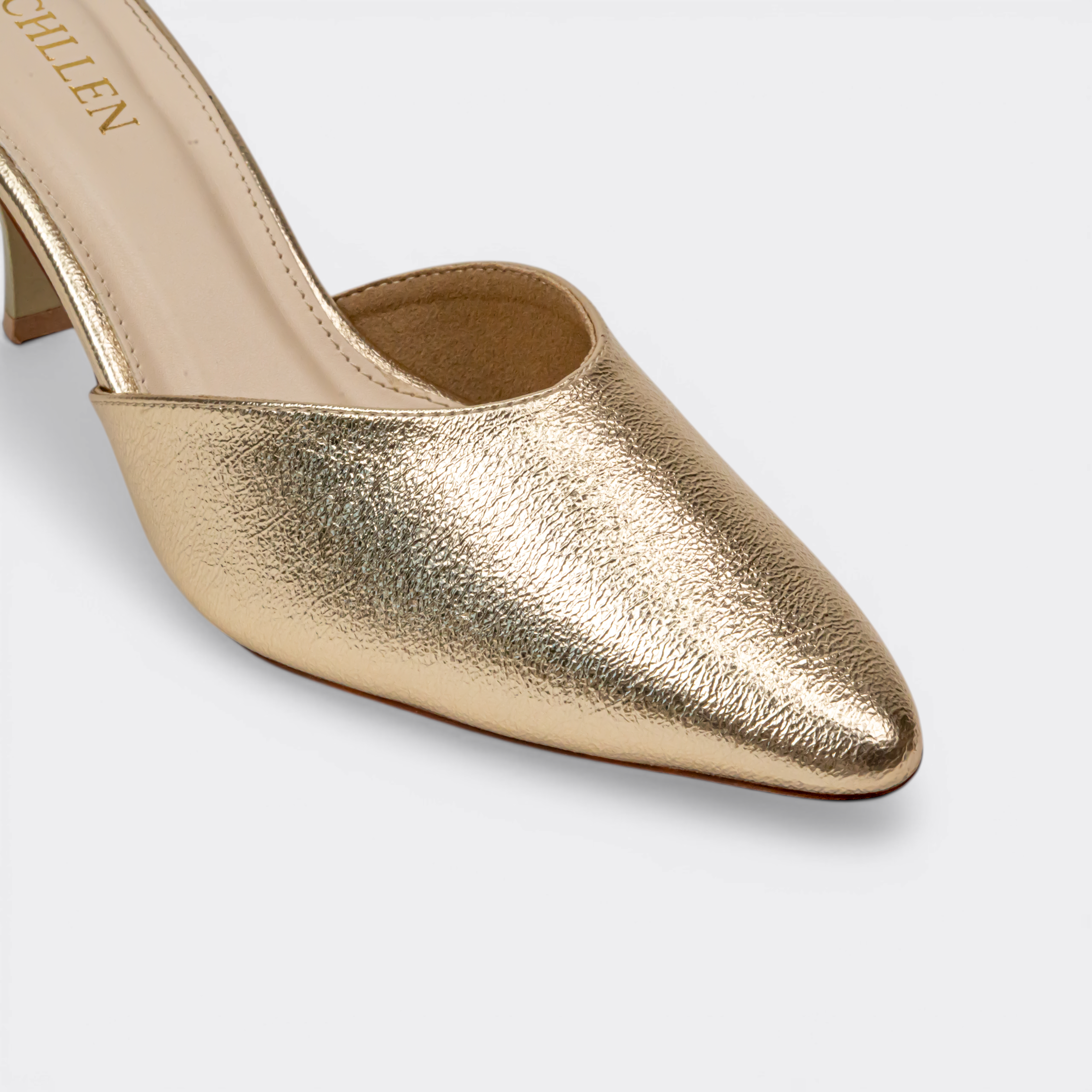 CHLLEN Gold Luxe Pointed Mule Flats