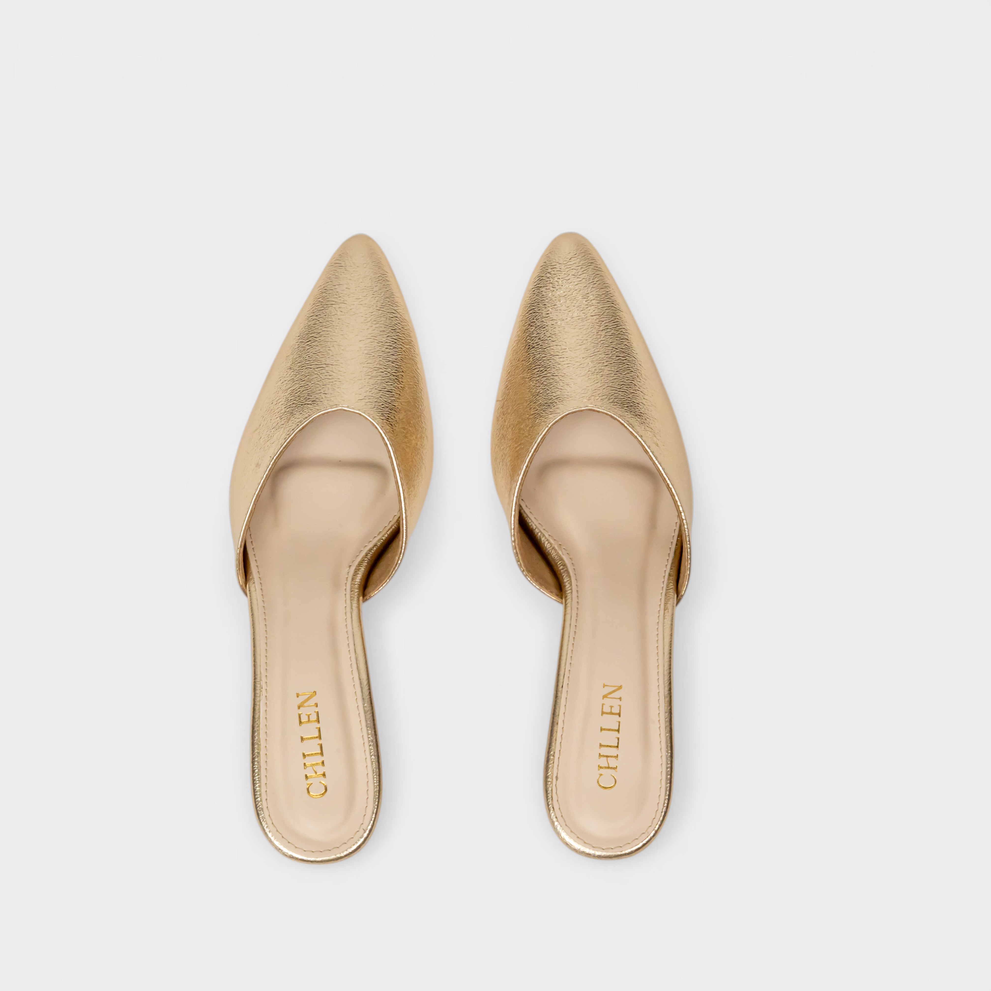 CHLLEN Gold Luxe Pointed Mule Flats