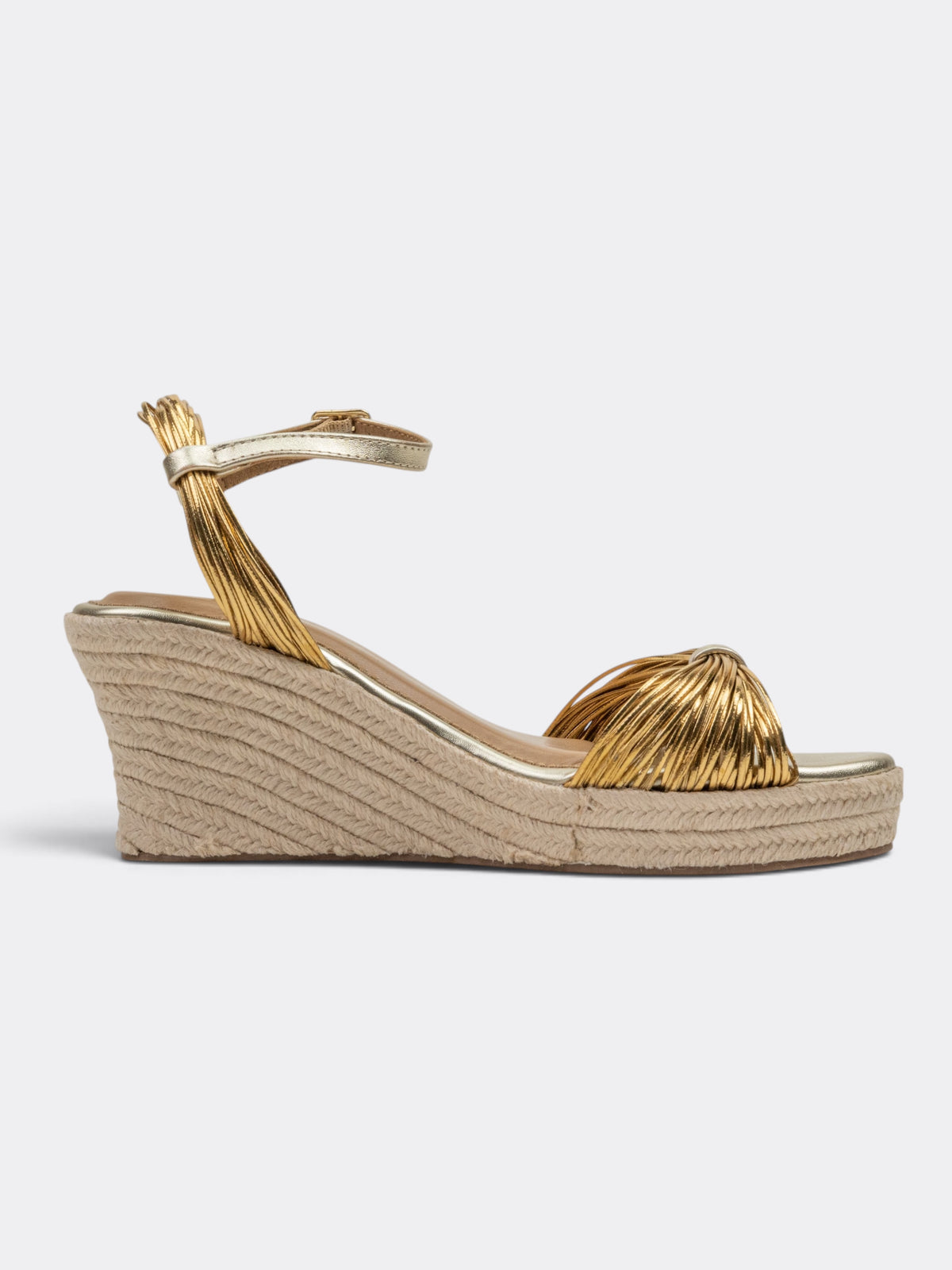 CHLLEN Metallic Gold Espadrille Wedge Heels for Women