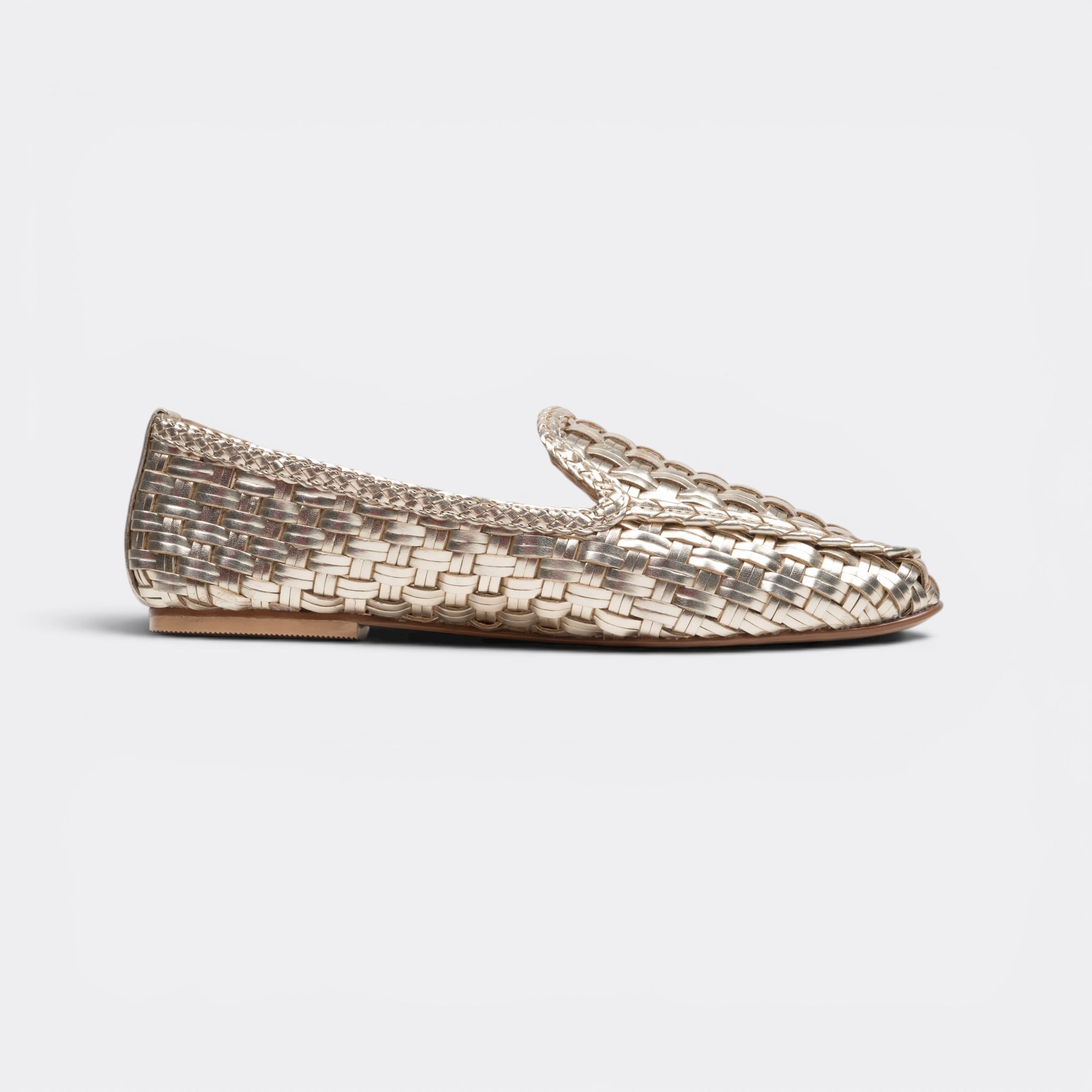 CHLLEN Celeste Woven Metallic Loafer Flats – Champagne Gold