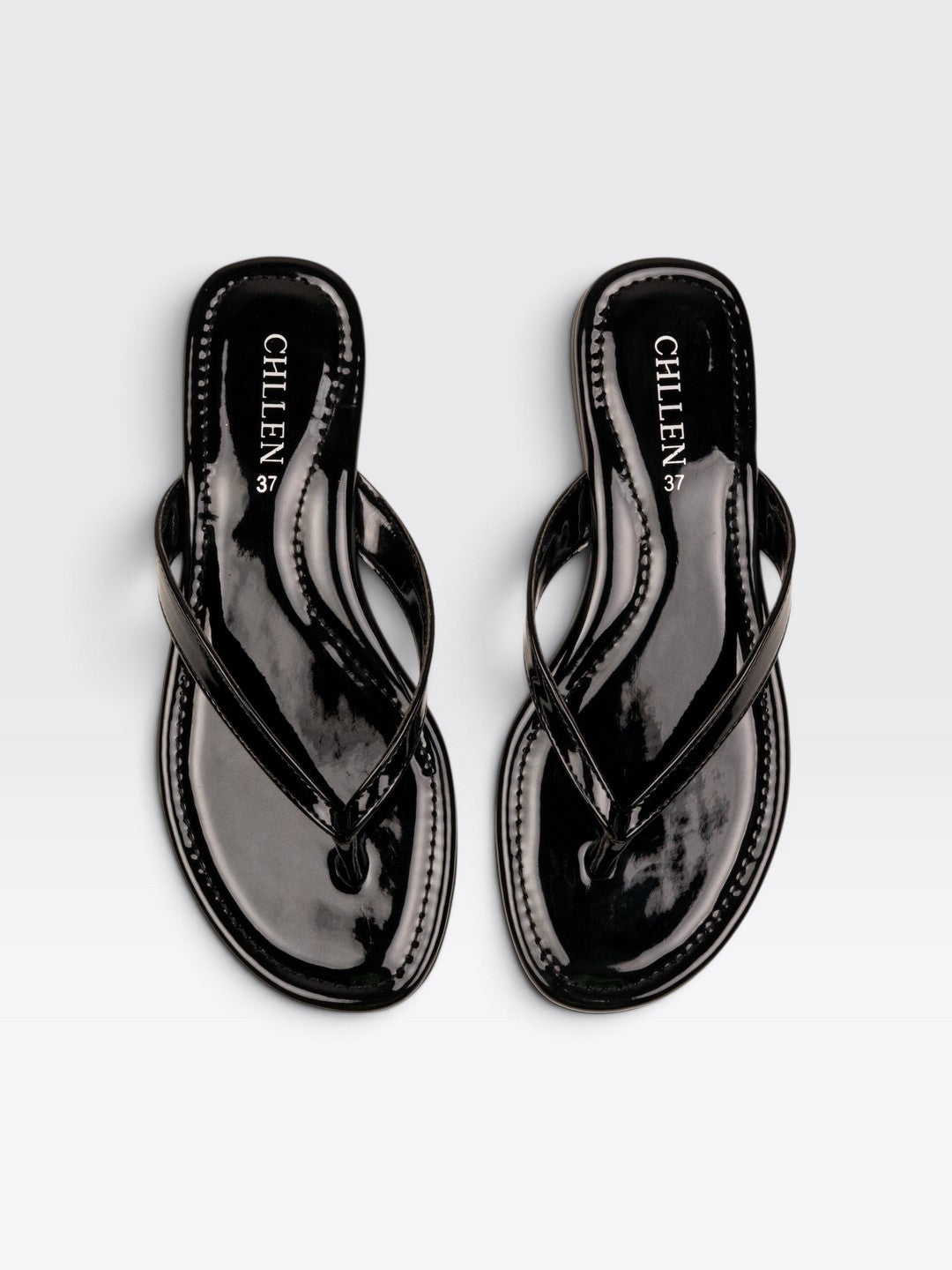 CHLLEN Womens Black Patent Flats