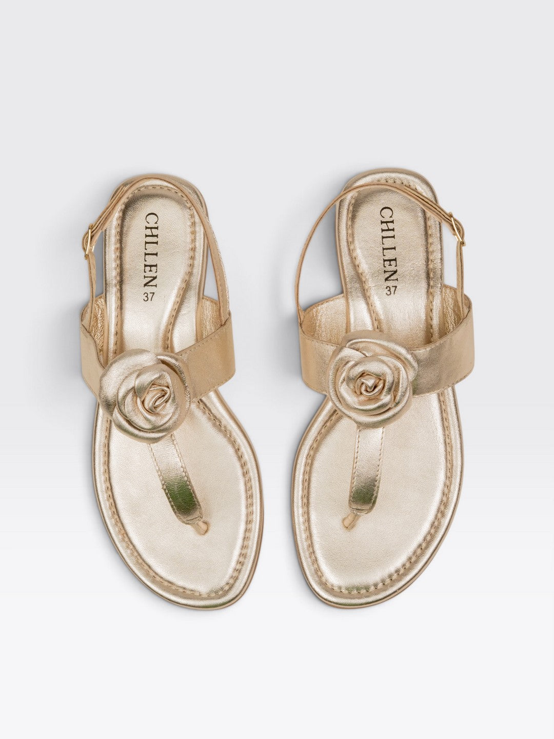 CHLLEN Women Gold Floral Toe Post Sandal